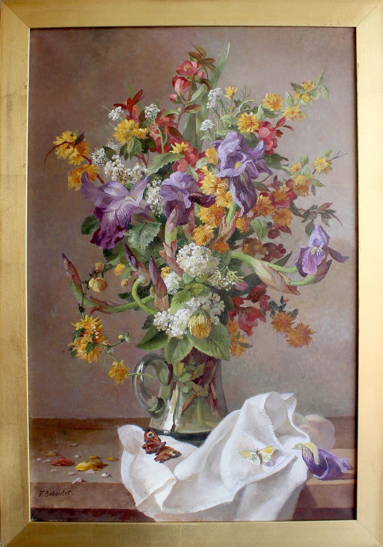 Bouquet of flowers with butterflies; - Painting by François Baboulet