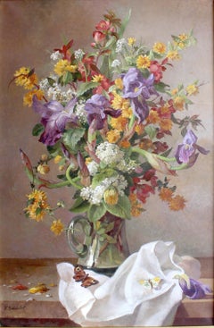 Retro Bouquet of flowers with butterflies;