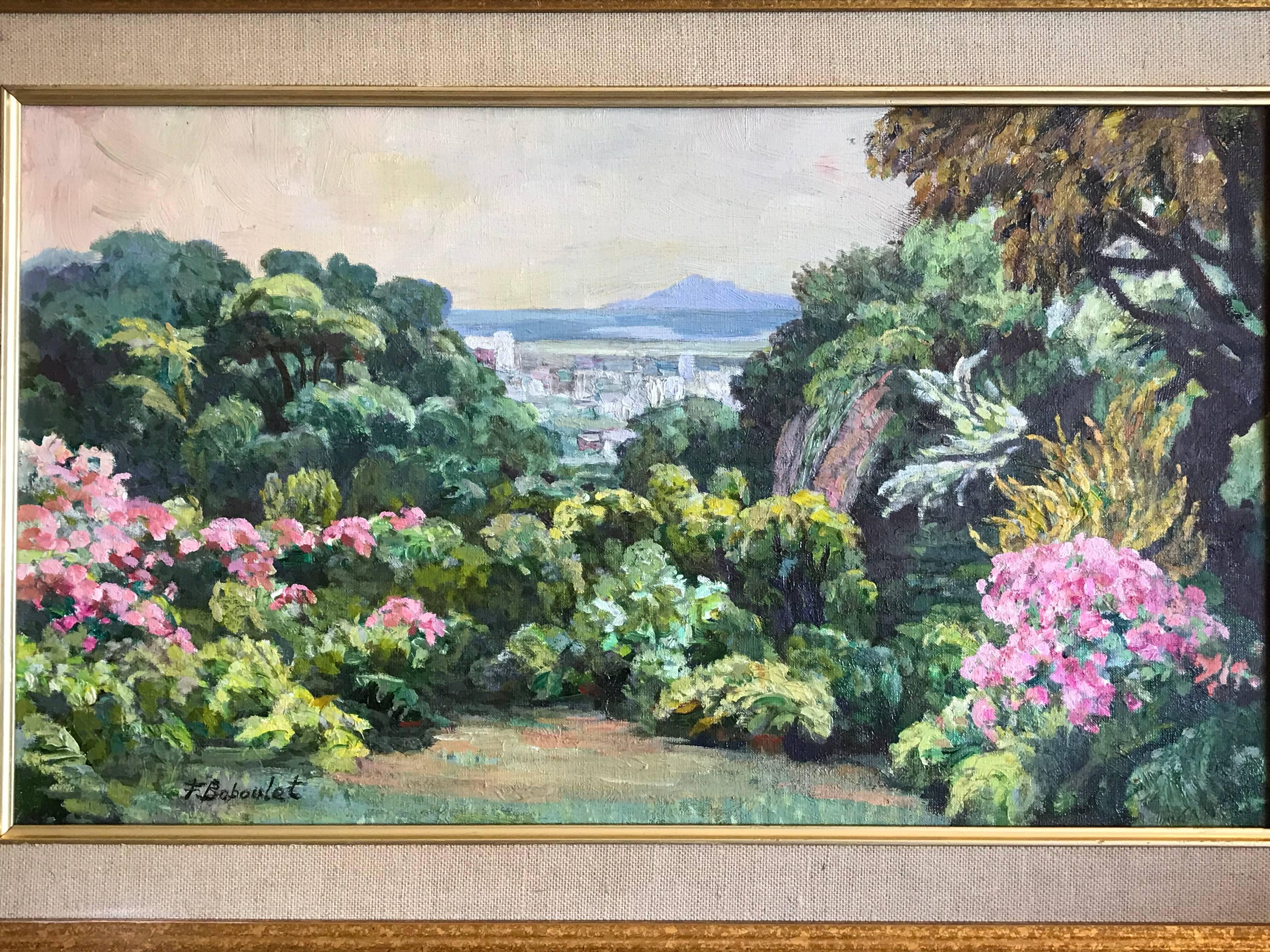 Provence Gardens, French Impressionist Signed Oil Painting - Brown Landscape Painting by Francois Baboulet