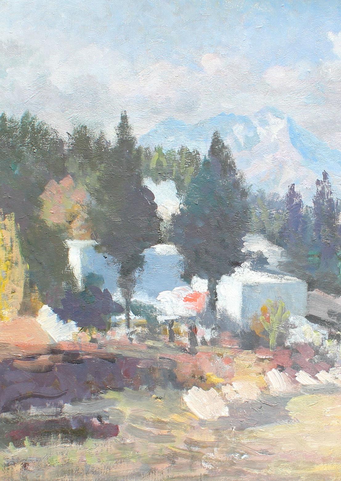 Village of Pyrenees - Gray Landscape Painting by Francois Baboulet