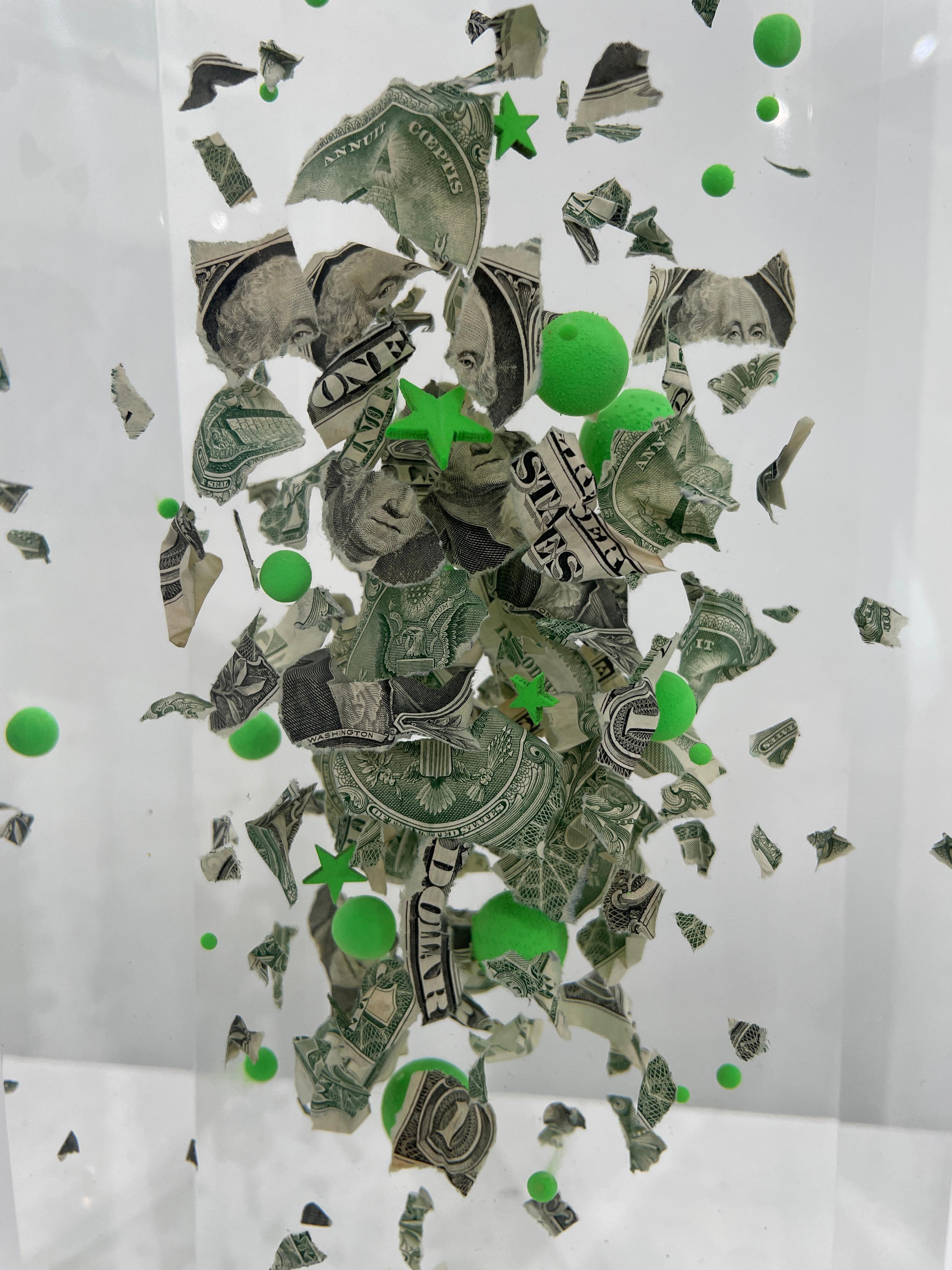 Dollars and Green Bubbles - Sculpture by Francois Bel