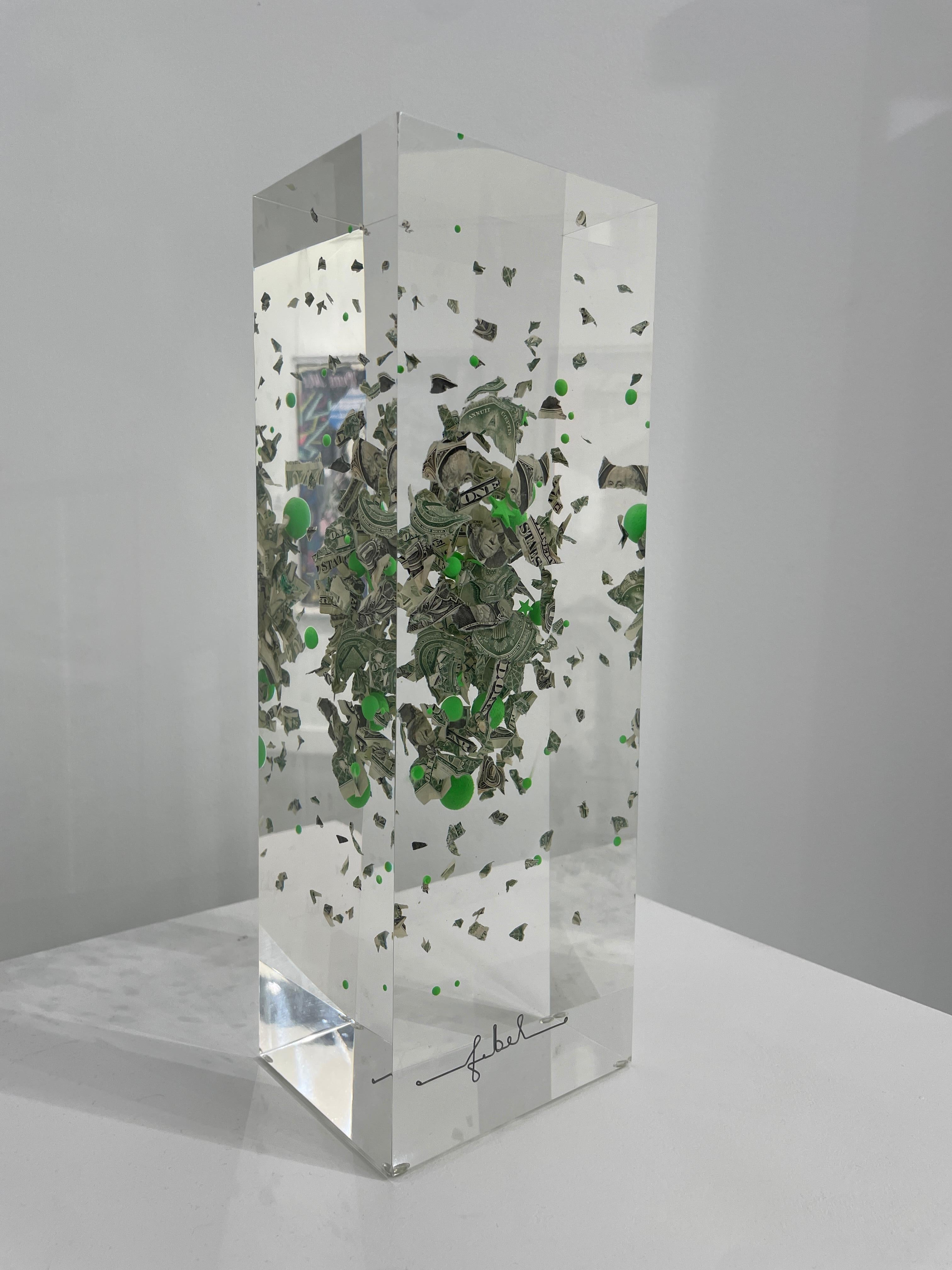 Dollars and Green Bubbles - Contemporary Sculpture by Francois Bel