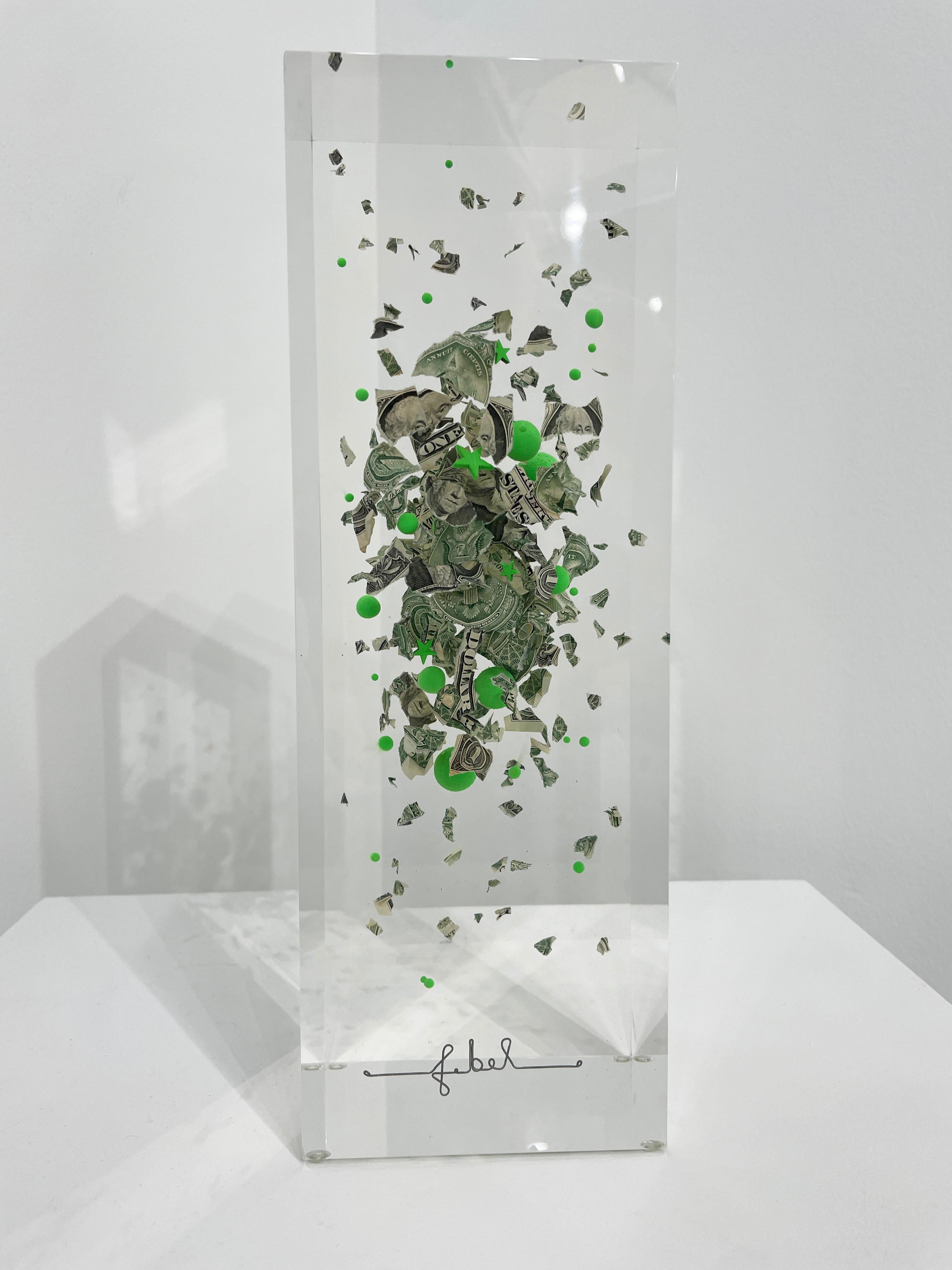 Francois Bel Abstract Sculpture - Dollars and Green Bubbles