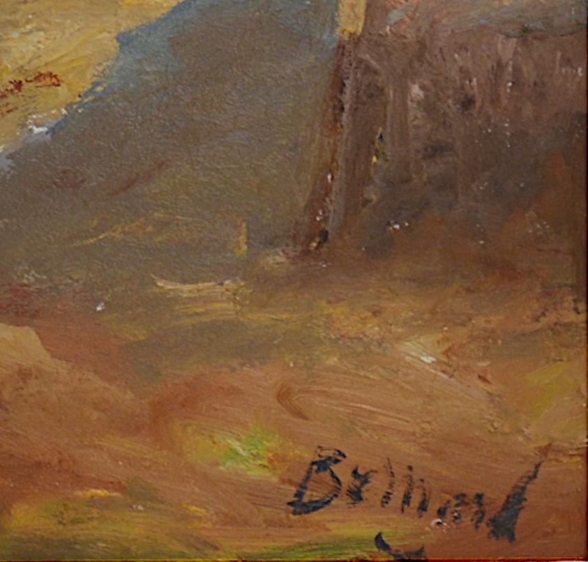 Óleo sobre lienzo provenzal mediterráneo francés, Barcos en Martigues, años 1940-1950 - Painting Naturalista de François Bernard
