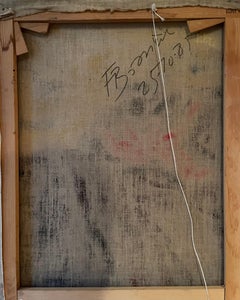 French Extra-Large Dark Blue And Red Abstract Dramatic Contemporary Painting