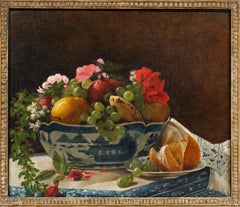 "Ciotola con frutta e fiori"  di Francois Bonvin-Attrib. (Francese 1817-1887)