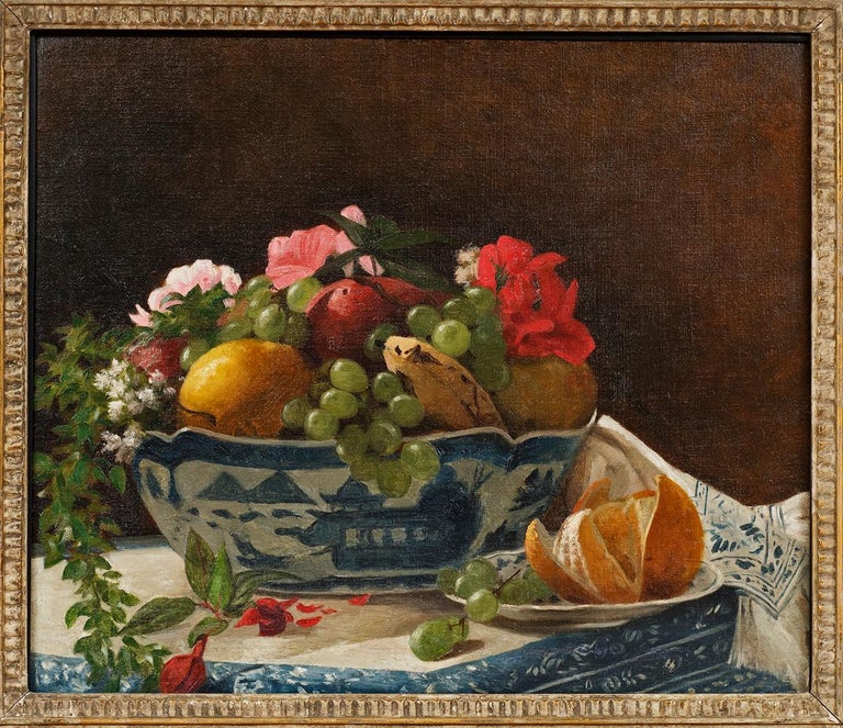 “Bowl With Fruit and Flowers”  by Francois Bonvin-Attrib. (French 1817-1887) - Painting by François Bonvin