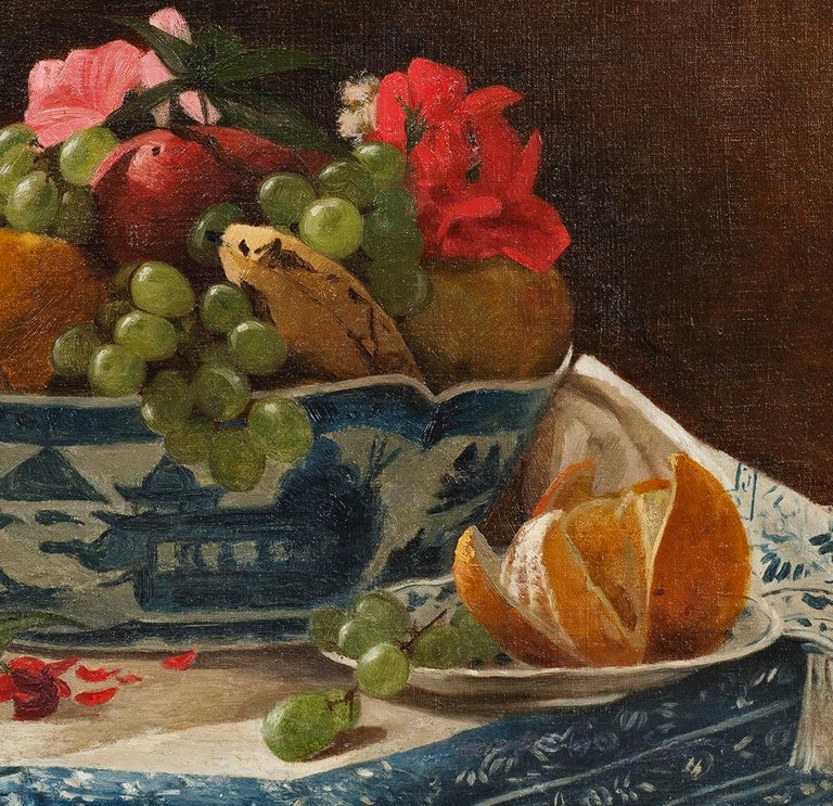 “Bowl With Fruit and Flowers”  by Francois Bonvin-Attrib. (French 1817-1887) - Old Masters Painting by François Bonvin