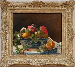 “Bowl With Fruit and Flowers”  by Francois Bonvin-Attrib. (French 1817-1887)