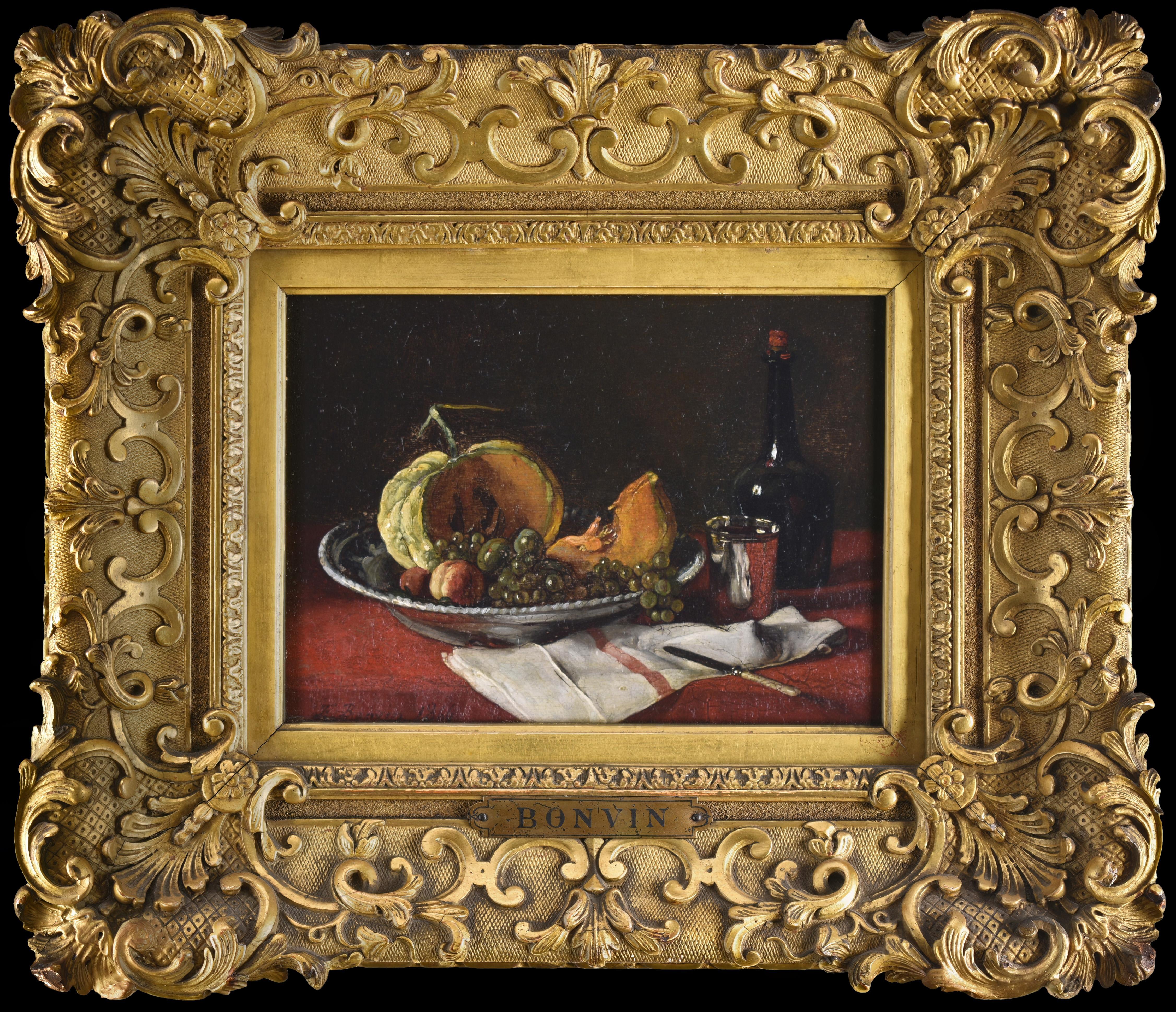 Realist French pair of Still Lifes 19th Century by Bonvin - Painting by François Bonvin