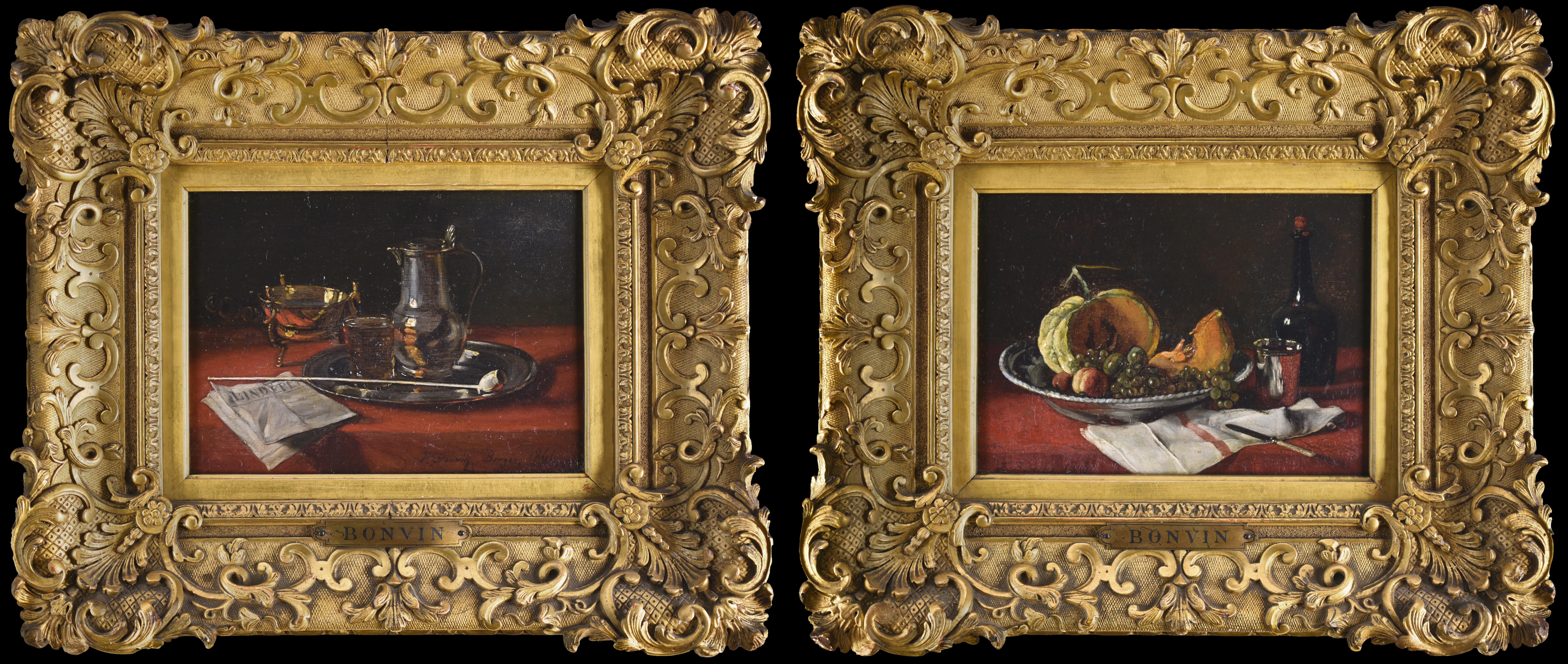 François Bonvin Figurative Painting - Realist French pair of Still Lifes 19th Century by Bonvin