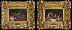 Antique French pair of still lifes 19th century