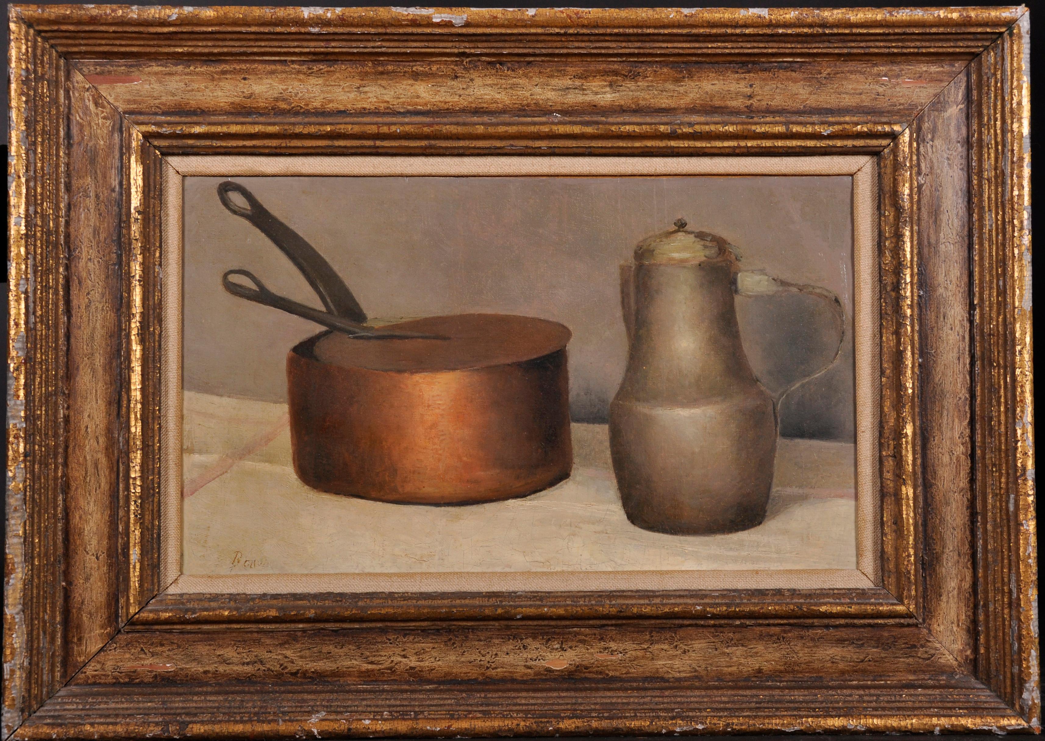 François Bonvin Still-Life Painting - Still Life of a Copper Pan and Pewter Jug