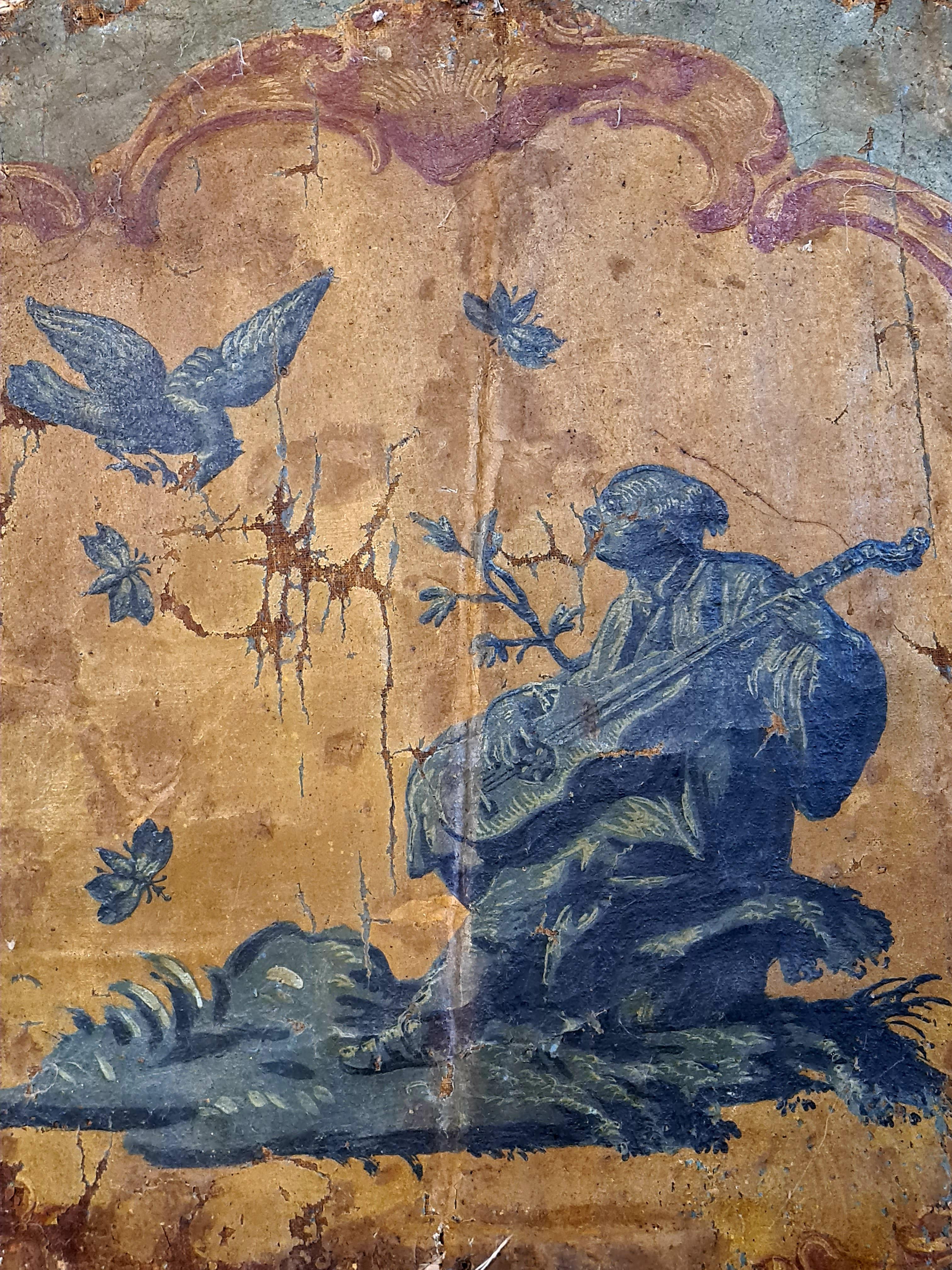Tela rococò Chinoiserie del XVIII secolo, Camaïeu Bleu, Cerchio di Francois Boucher - Painting di François Boucher