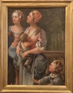 Circle of BOUCHER HALLE Countrysde scene Mother and child French Baroque 18th