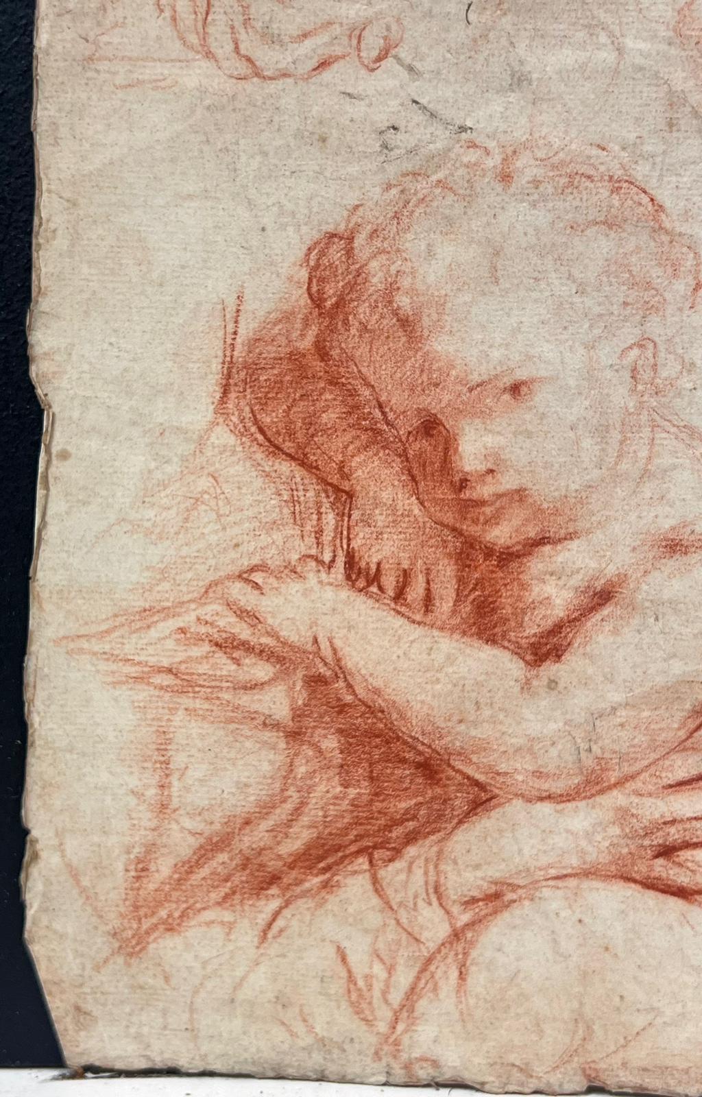 Raffinato disegno a gesso rosso French Rococo Old Master del 18° secolo con ritratto di bambino - Nude Painting Beige di François Boucher