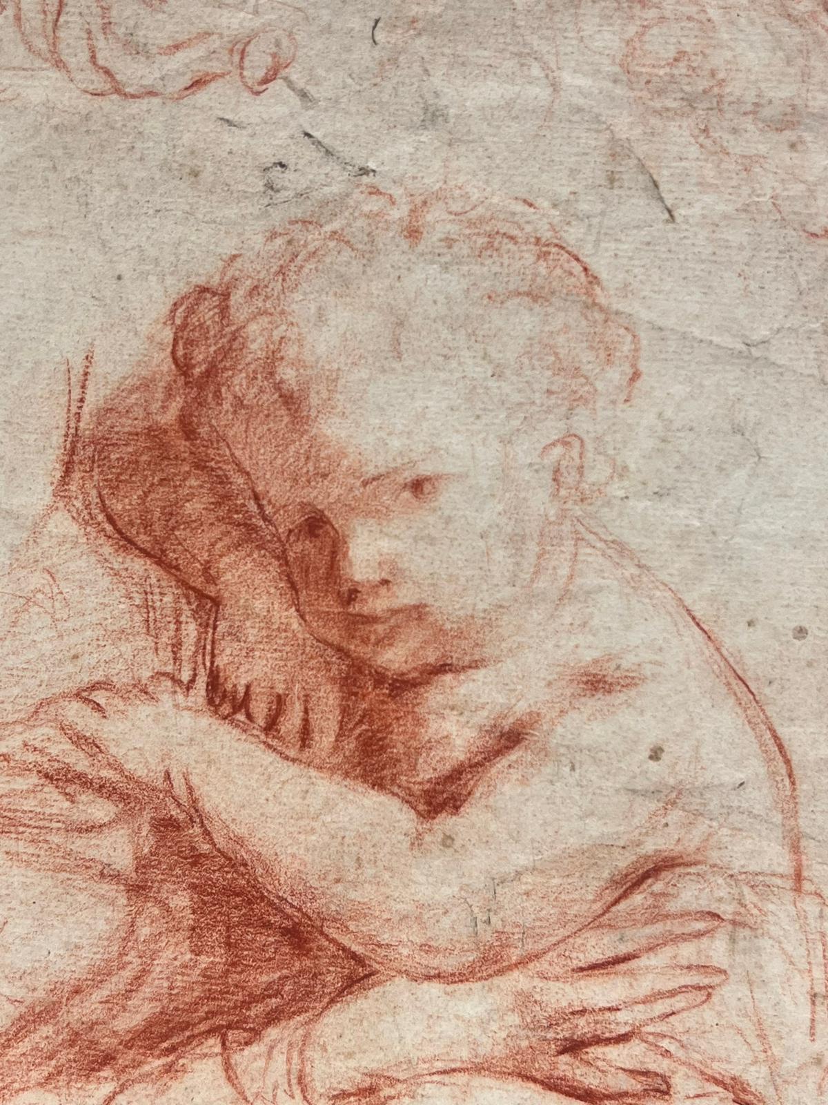 Studio di un bambino (forse il Cristo bambino)
con ulteriori studi sul retro
Francese, metà del XVIII secolo
cerchia di Francois Boucher (francese 1703-1770)
disegno a gesso rosso su carta, senza cornice
disegno: 7,5 x 6 pollici
Provenienza: