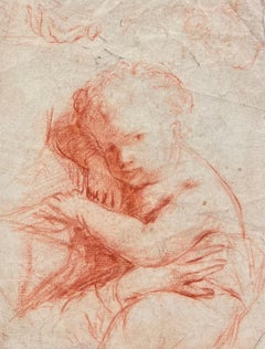 Fine 18th Century French Rococo Old Master Red Chalk Drawing Portrait of Child