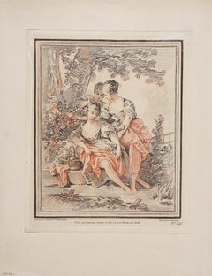 Franois Boucher - "Drei junge Damen im Wald" - Bleistiftgravur - N 346