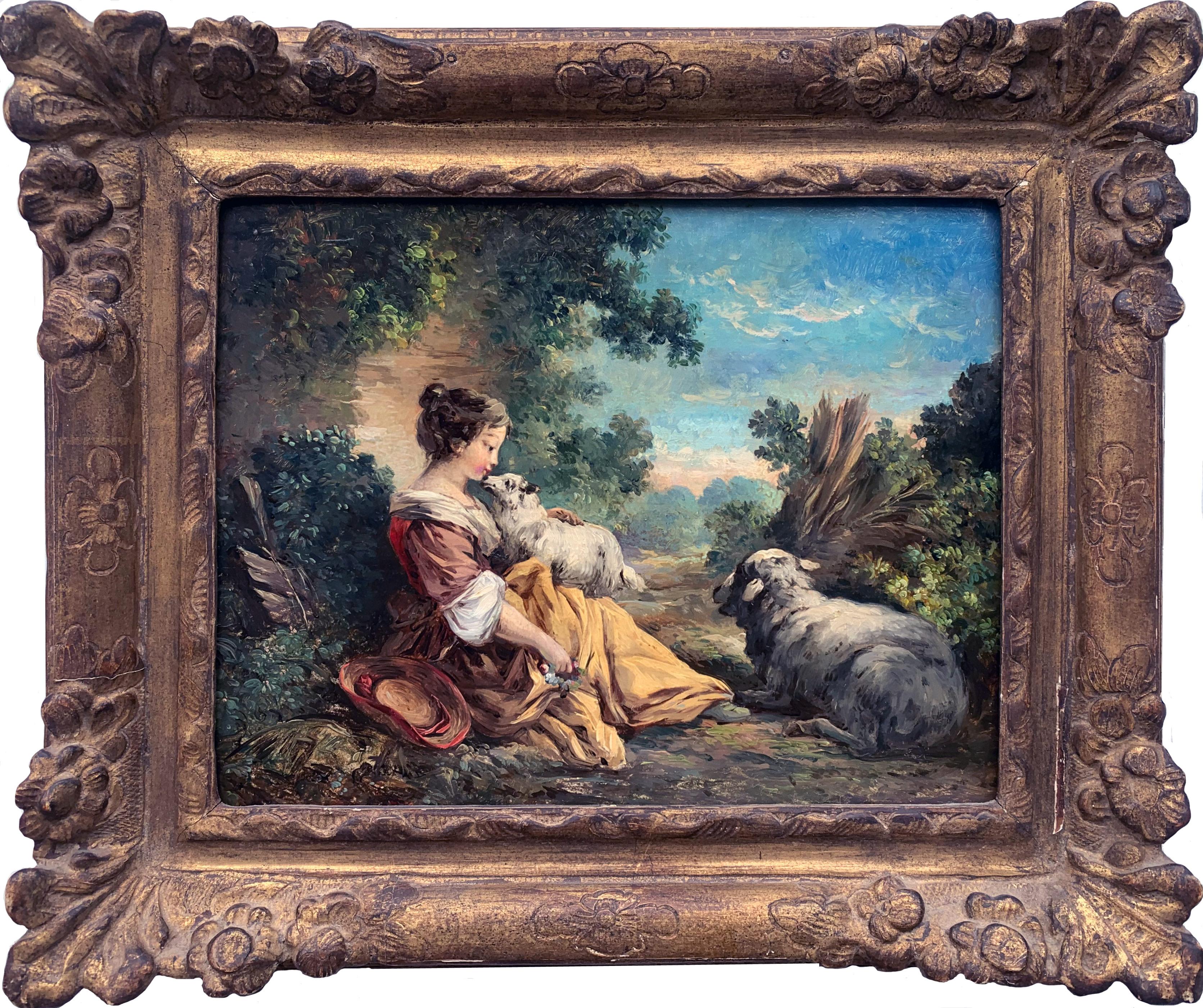 Französisches Ölgemälde aus dem 19. Jahrhundert im pastoralen Stil von François Boucher