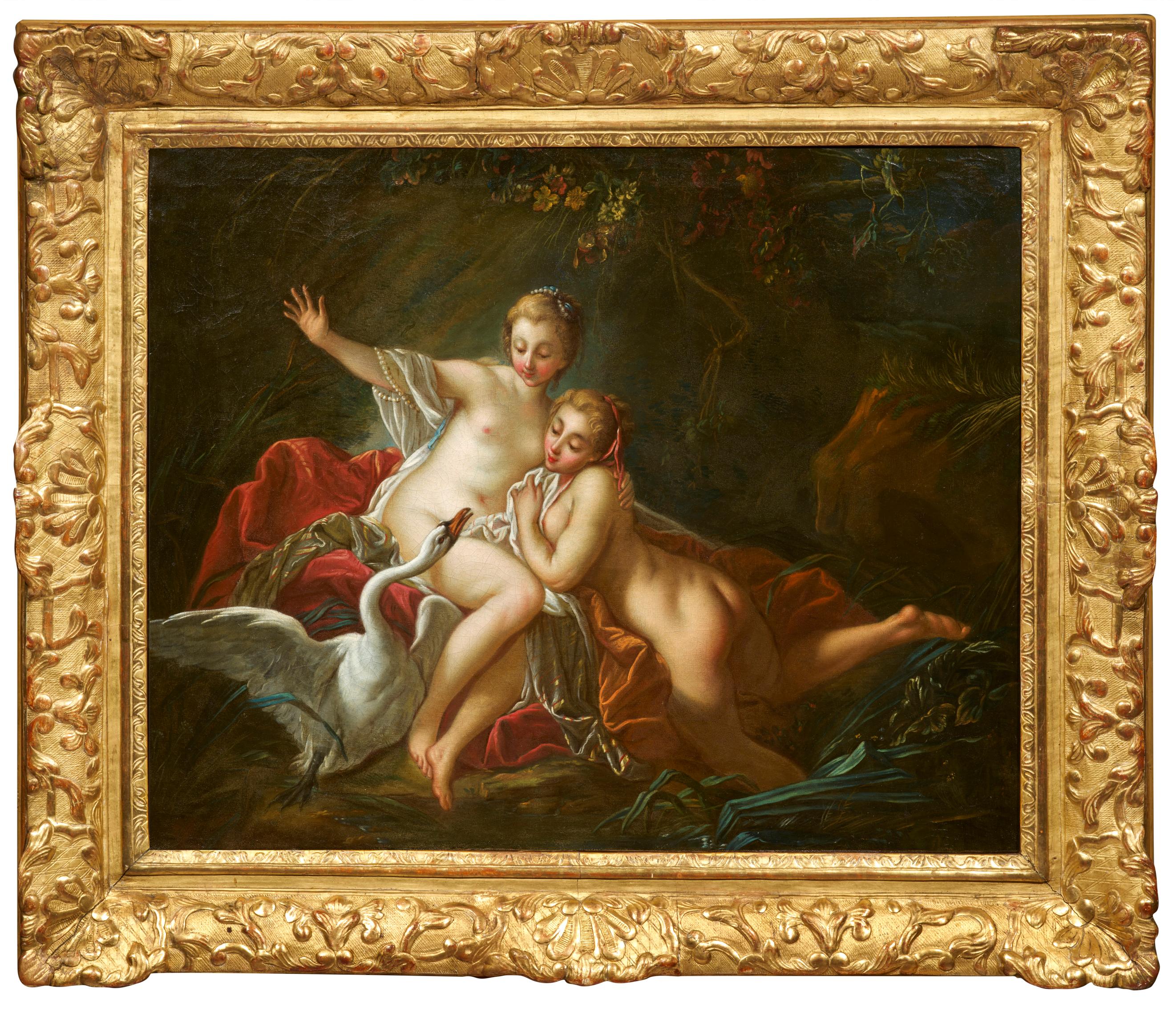 Leda und der Schwan von der Werkstatt von Francois Boucher (Paris 1703 - 1770)  – Painting von François Boucher