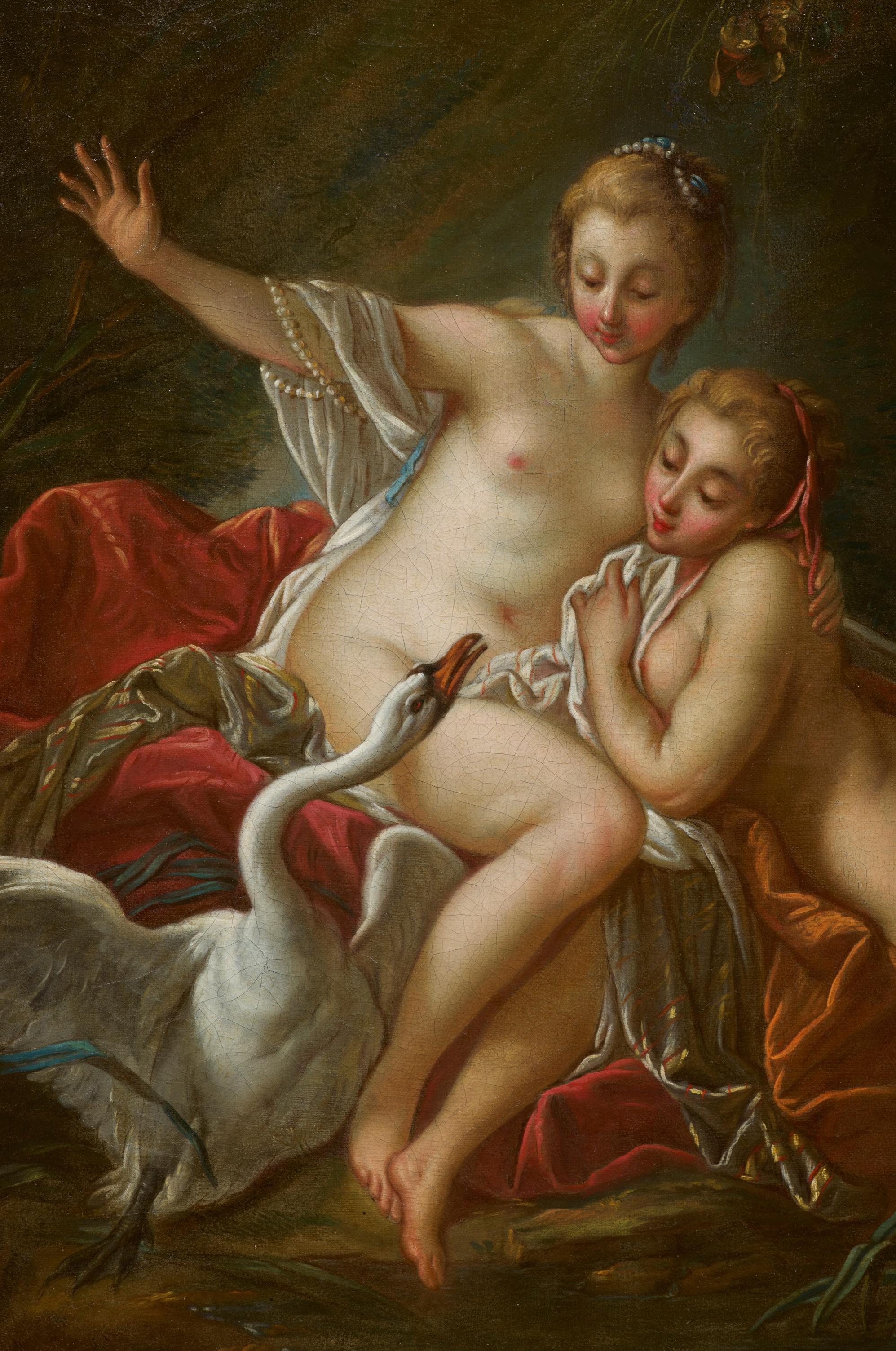 Leda and the Swan by the workshop of Francois Boucher (Paris 1703 - 1770)  - Black Nude Painting by François Boucher