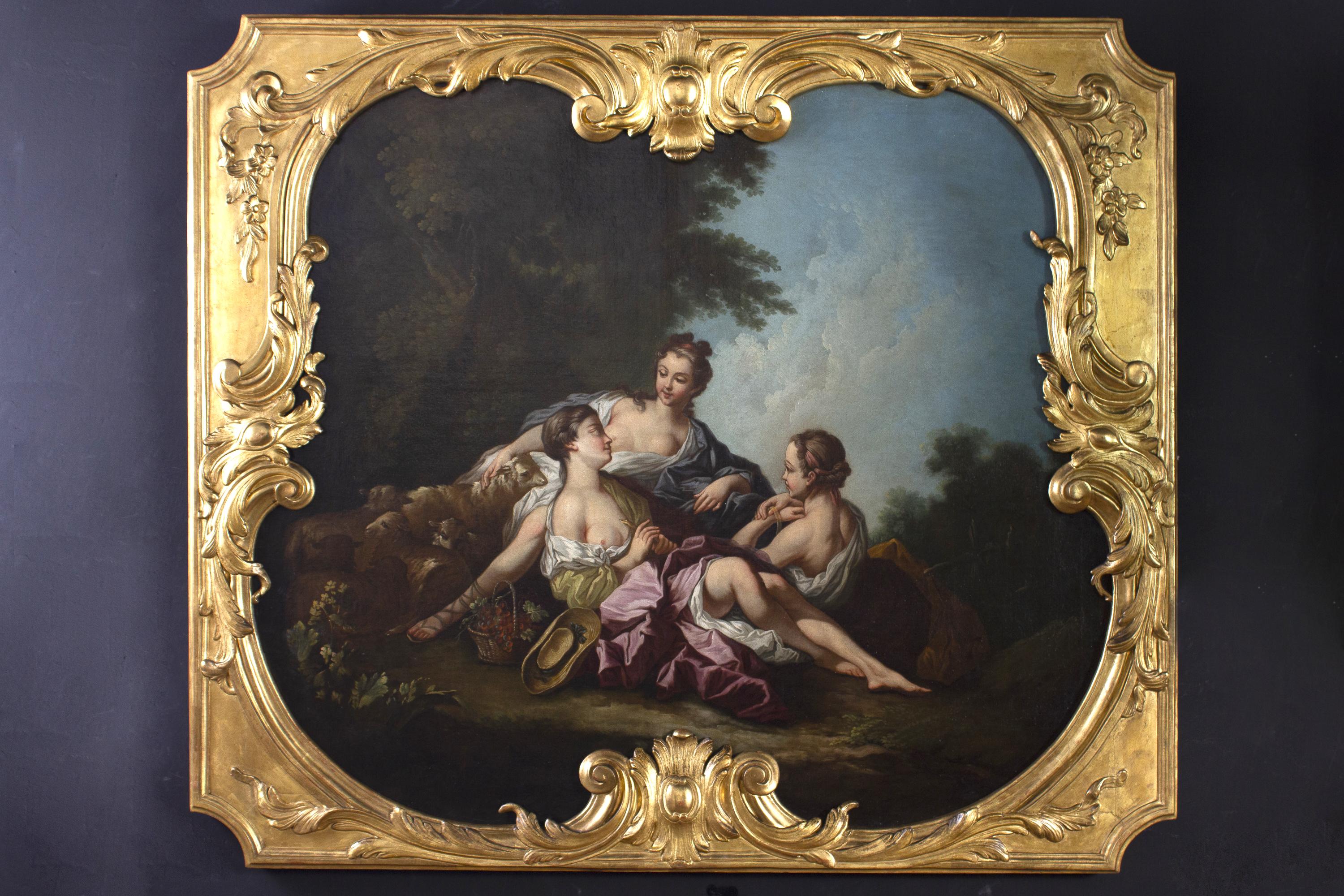 Pair of Large 18' Century French Oil Paintings after Francois Boucher For Sale 13