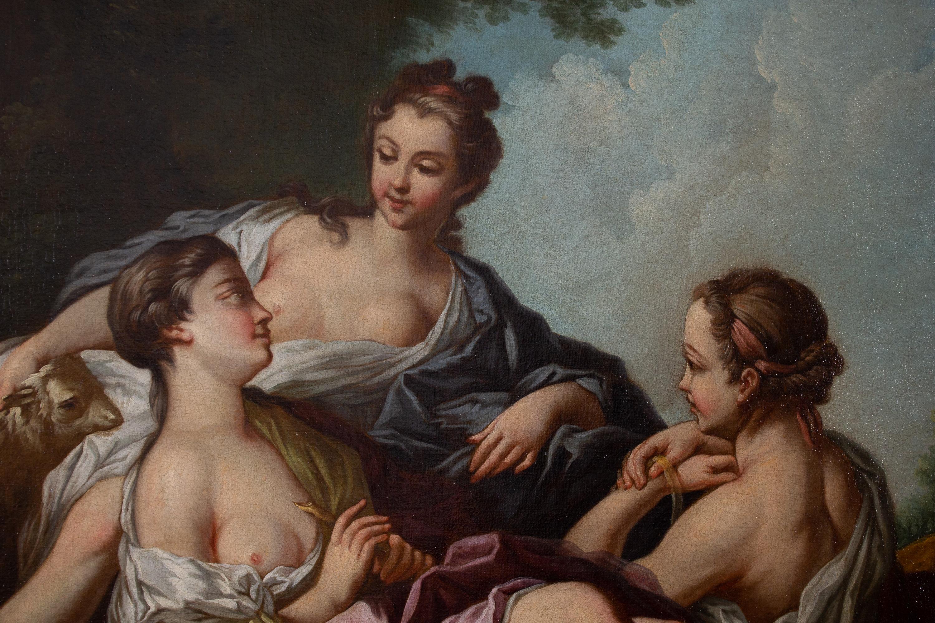  Opere incredibili della scena di genere,  risale alla fine del XVIII secolo. Dopo il famoso  L'artista francese Francois Boucher, che fu il pittore di corte del re Luigi XV.
È nella sua cornice originale in legno finemente intagliato e dorato e