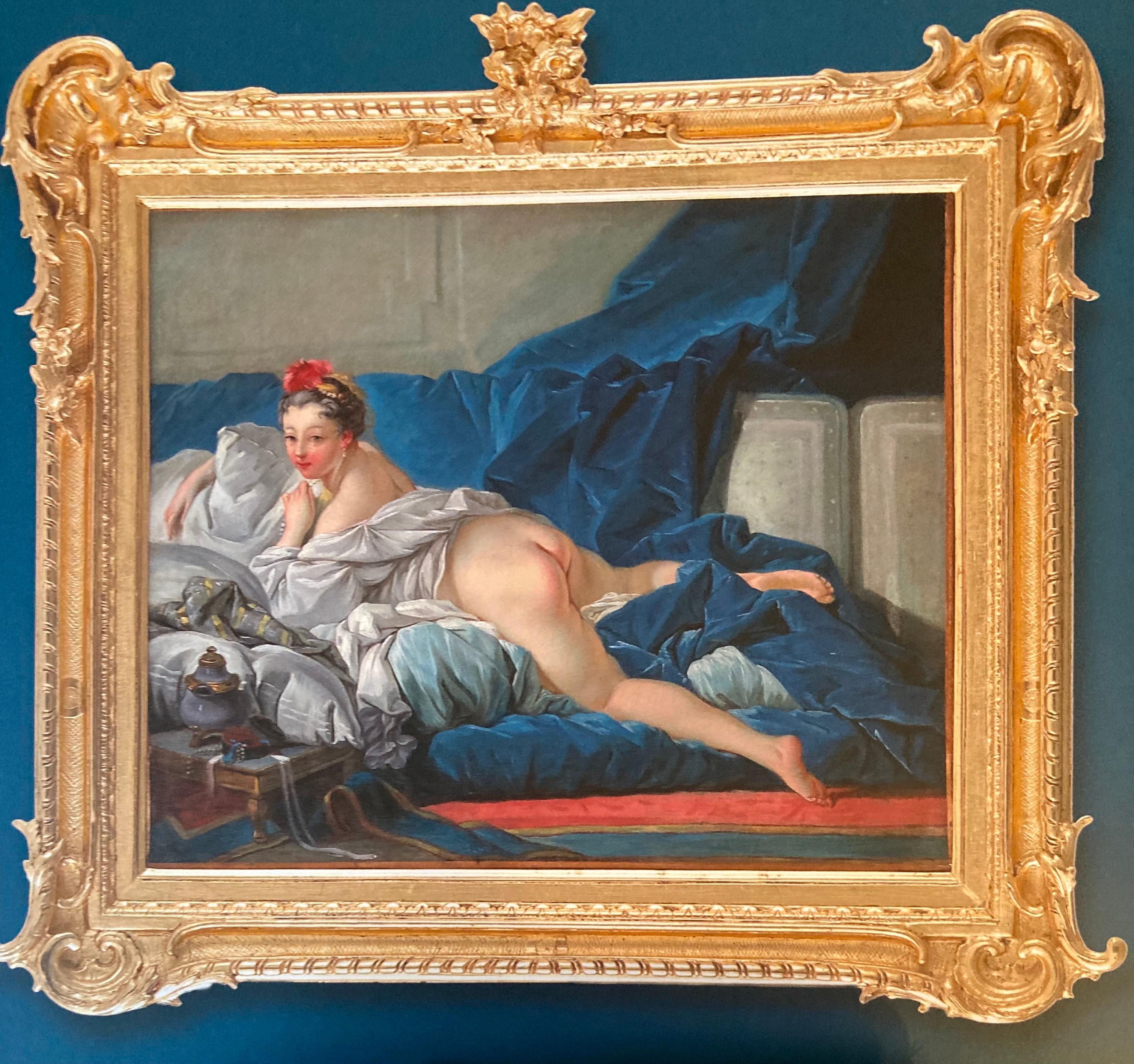 Nude Painting François Boucher - Peinture rococo, L'Odalisque brune, Femme nue, Studio de Francois Boucher