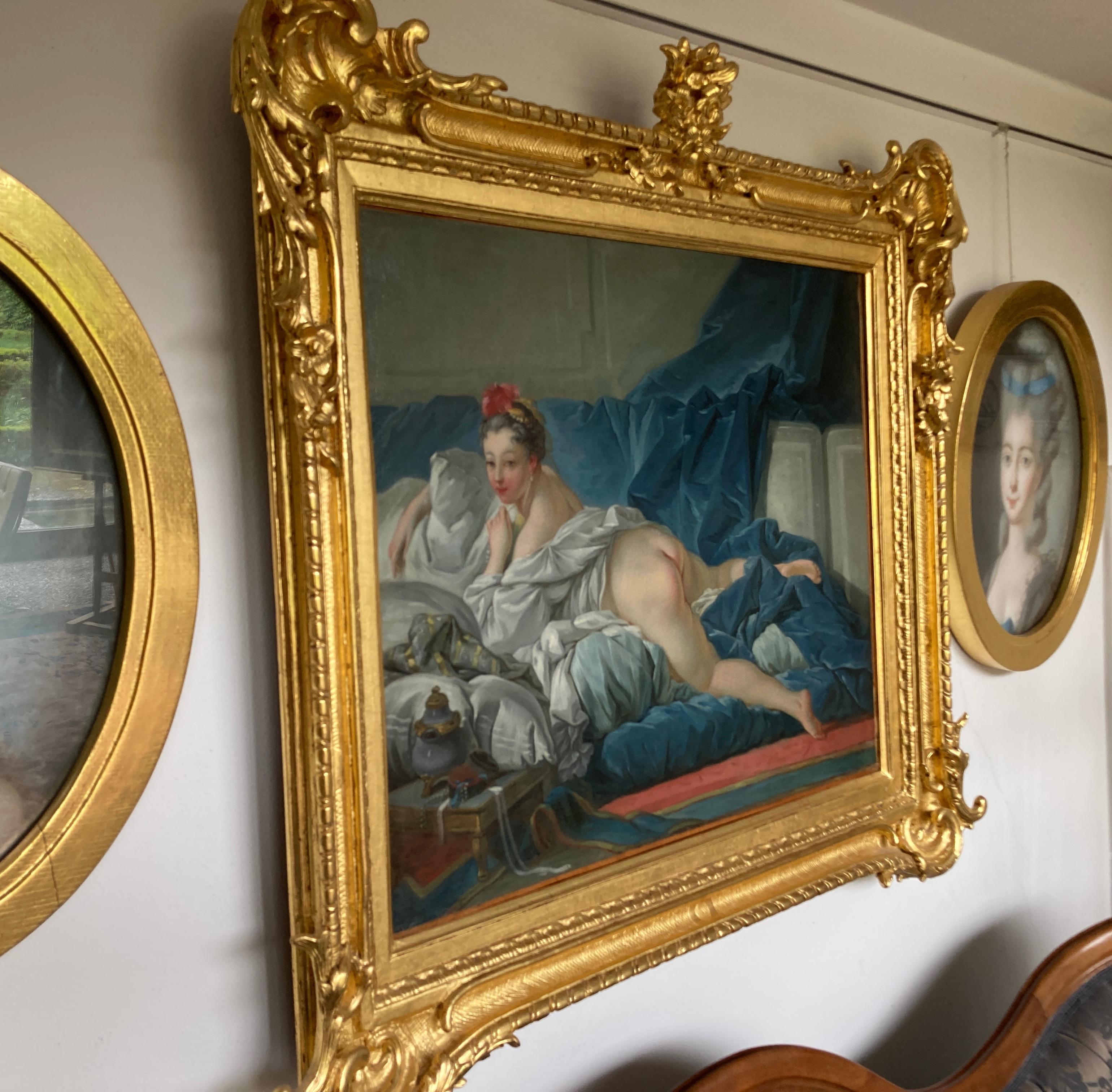 Peinture rococo, L'Odalisque brune, Femme nue, Studio de Francois Boucher - Marron Nude Painting par François Boucher