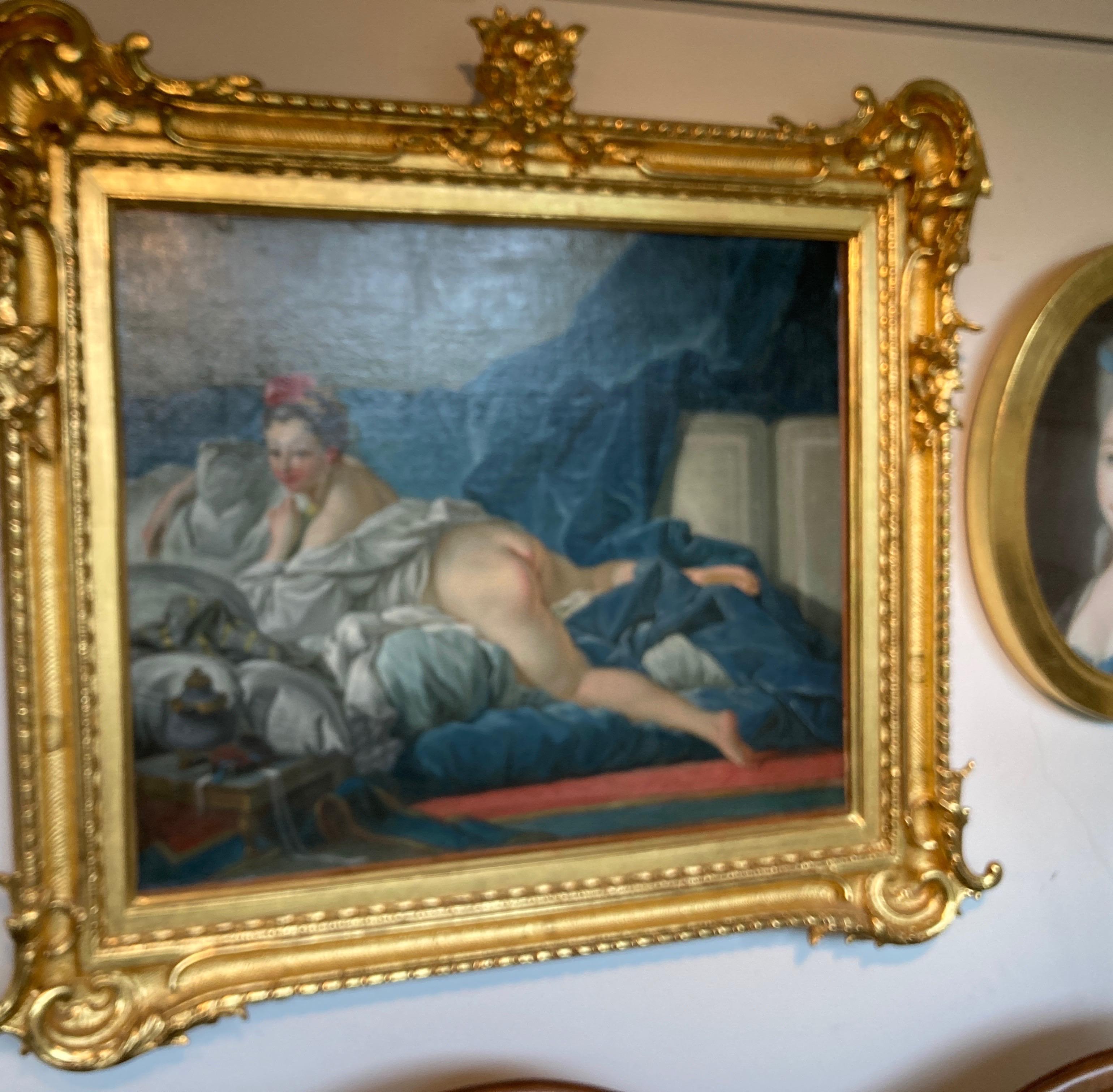 Rococo Painting, The Brunette Odalisque, Nude Woman, Studio of Francois Boucher For Sale 5