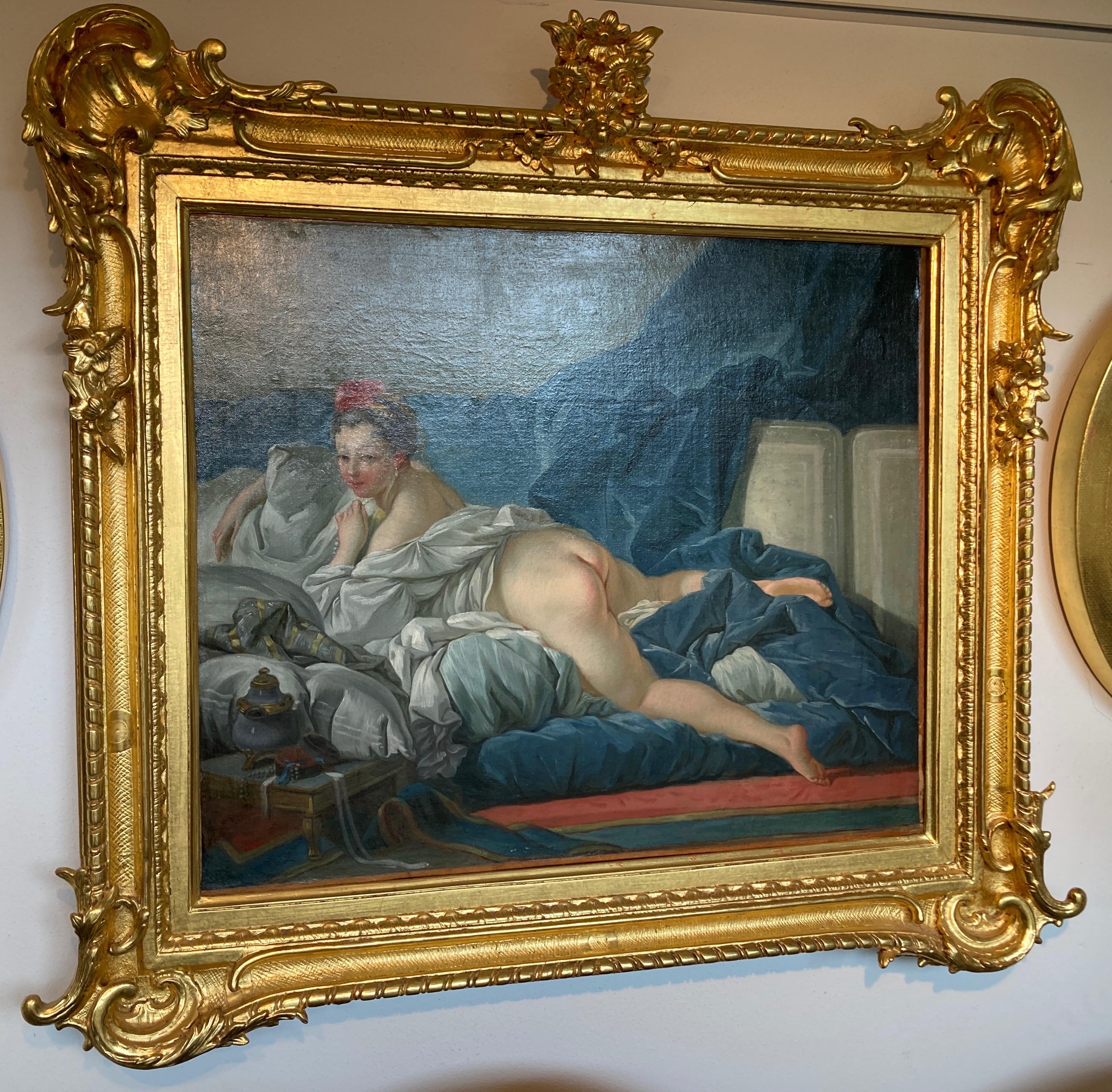 Rococo Painting, The Brunette Odalisque, Nude Woman, Studio of Francois Boucher For Sale 6