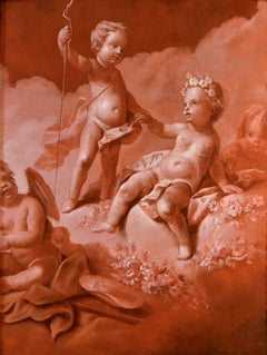 Cherubs Cupids Boucher 18th Century Paint Oil on table Old master France