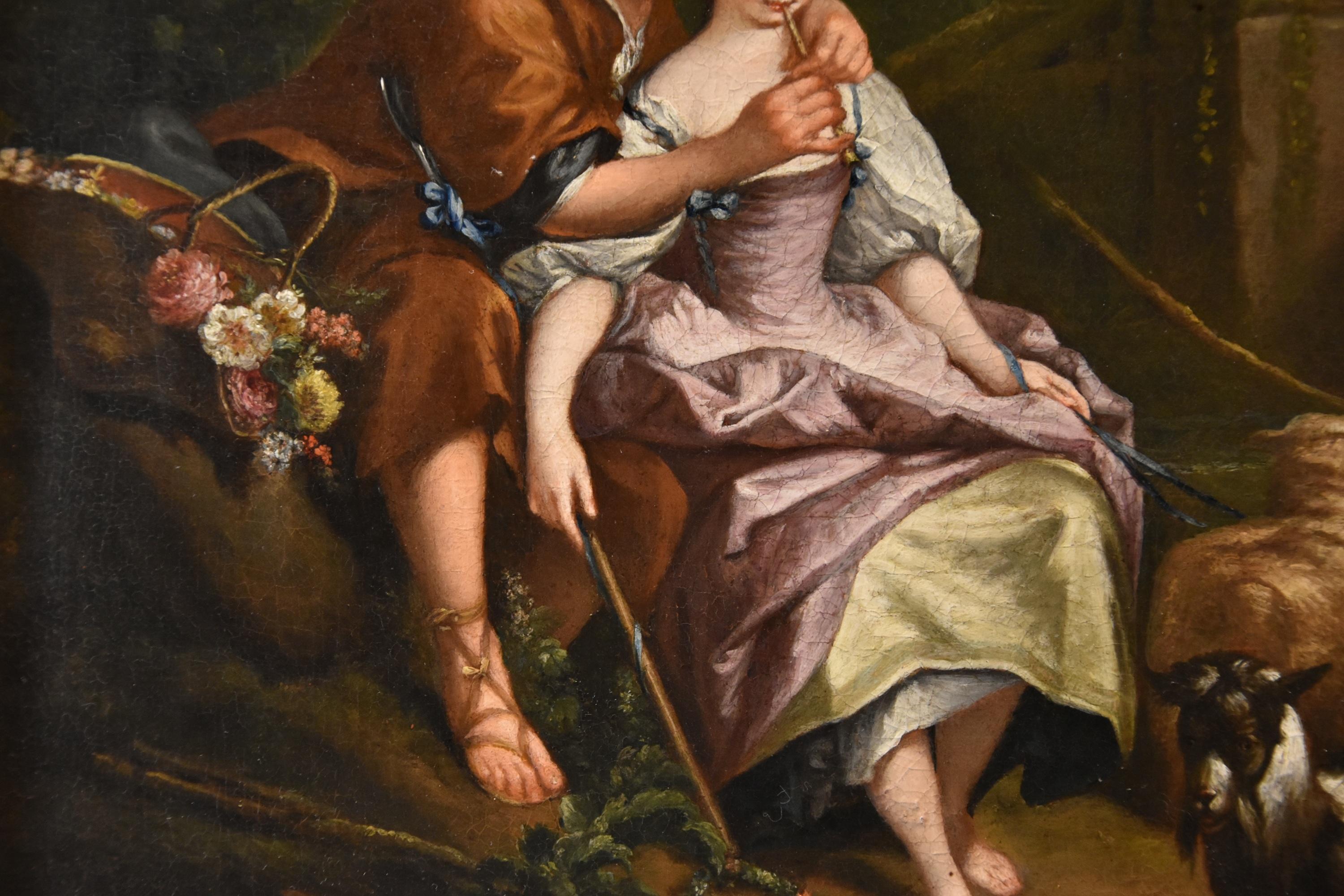 Pareja Paisaje Hombre Mujer Boucher Pintura Siglo XVIII Óleo sobre lienzo Viejo maestro en venta 7