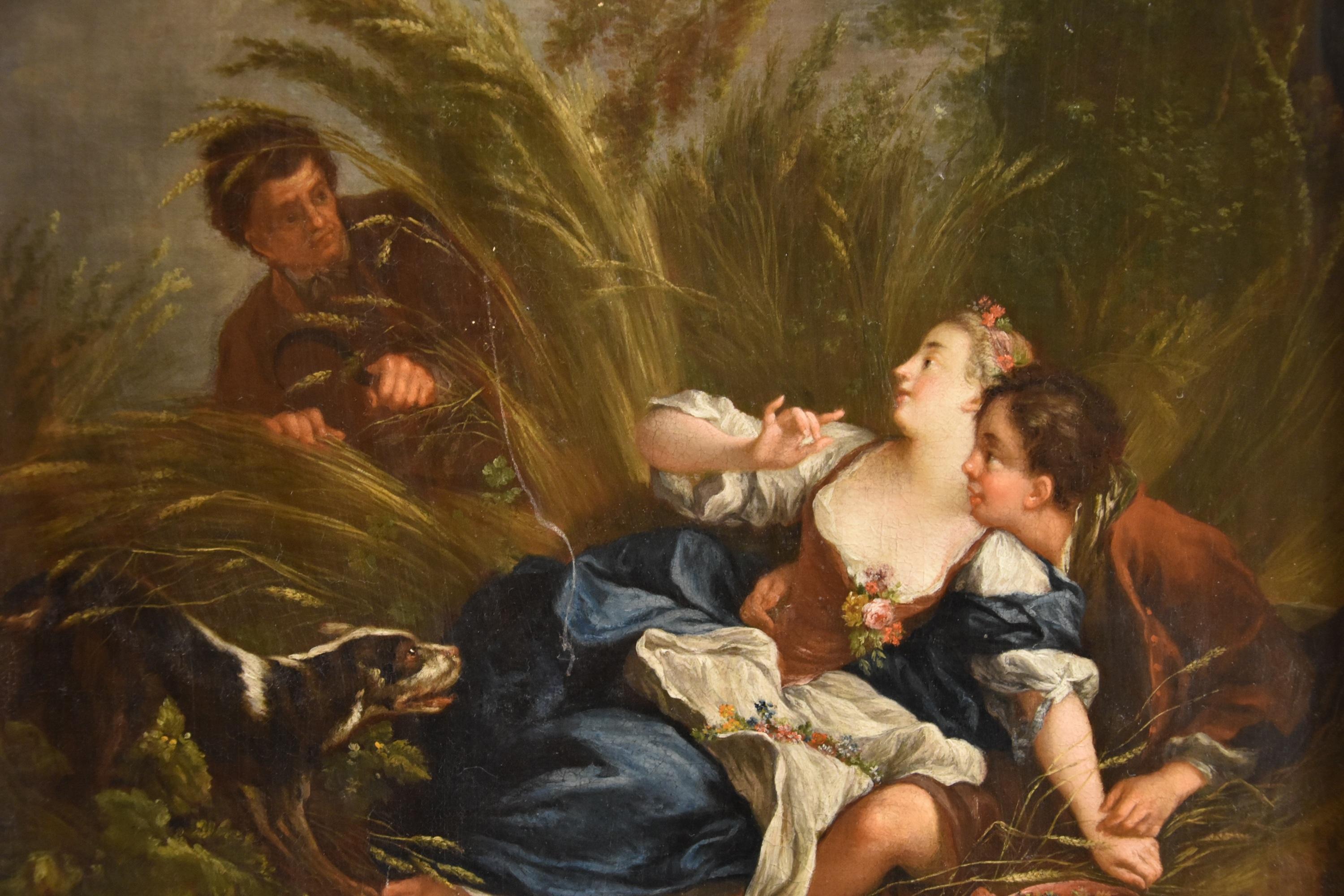 Pareja Paisaje Hombre Mujer Boucher Pintura Siglo XVIII Óleo sobre lienzo Viejo maestro en venta 9