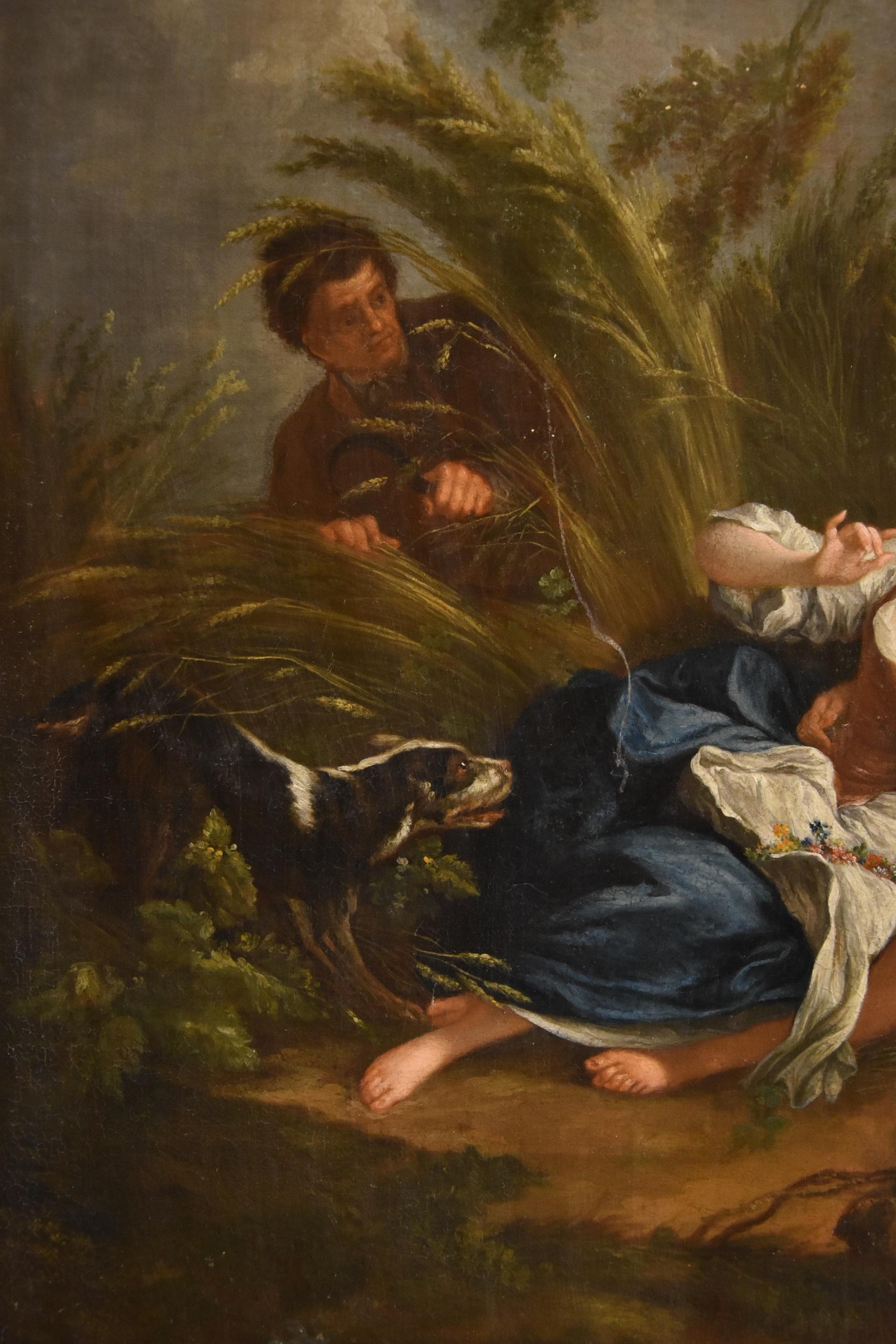Pareja Paisaje Hombre Mujer Boucher Pintura Siglo XVIII Óleo sobre lienzo Viejo maestro en venta 11