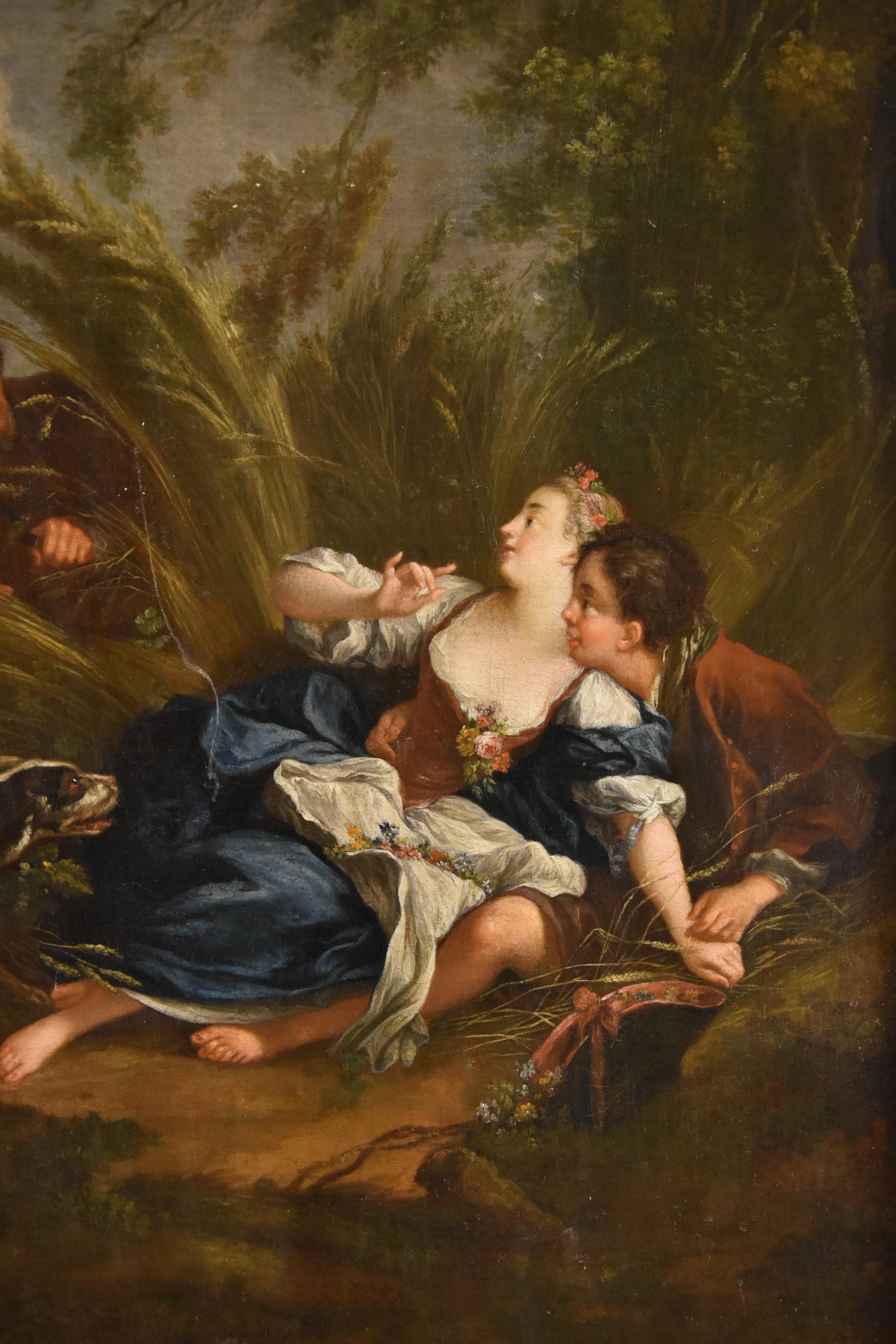 Pareja Paisaje Hombre Mujer Boucher Pintura Siglo XVIII Óleo sobre lienzo Viejo maestro en venta 12