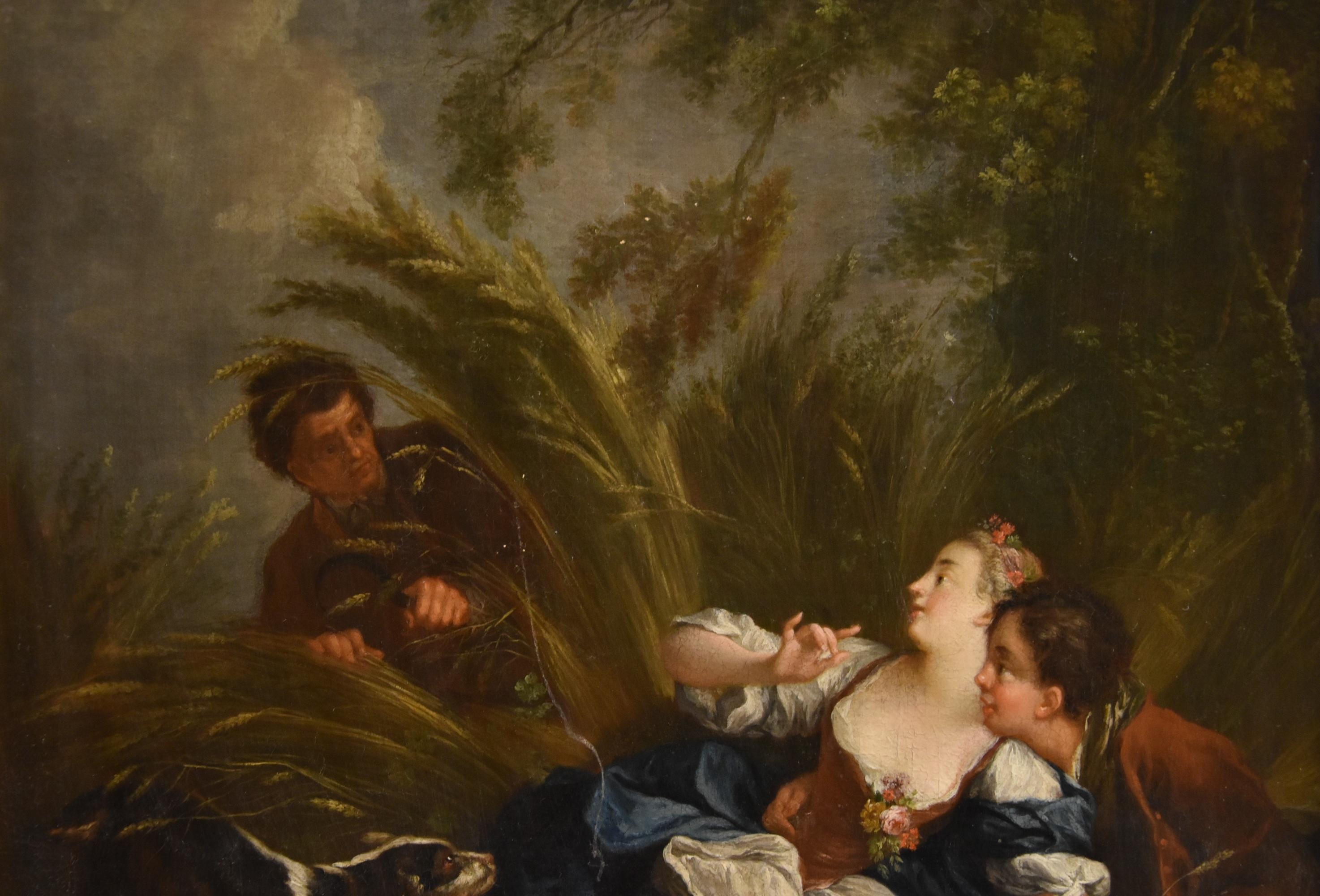 Pareja Paisaje Hombre Mujer Boucher Pintura Siglo XVIII Óleo sobre lienzo Viejo maestro en venta 13