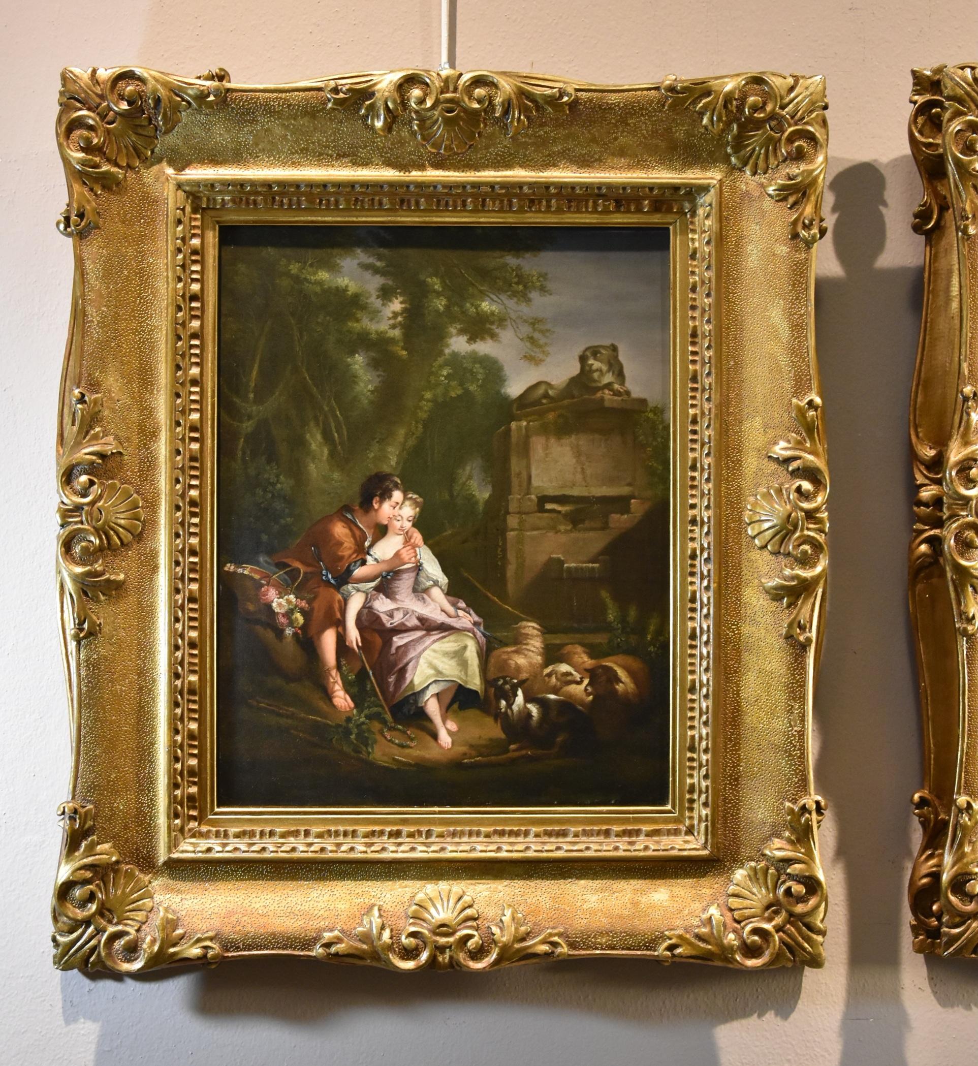 Pareja Paisaje Hombre Mujer Boucher Pintura Siglo XVIII Óleo sobre lienzo Viejo maestro - Painting Antiguos maestros de Francois Boucher (paris, 1703 - 1770)