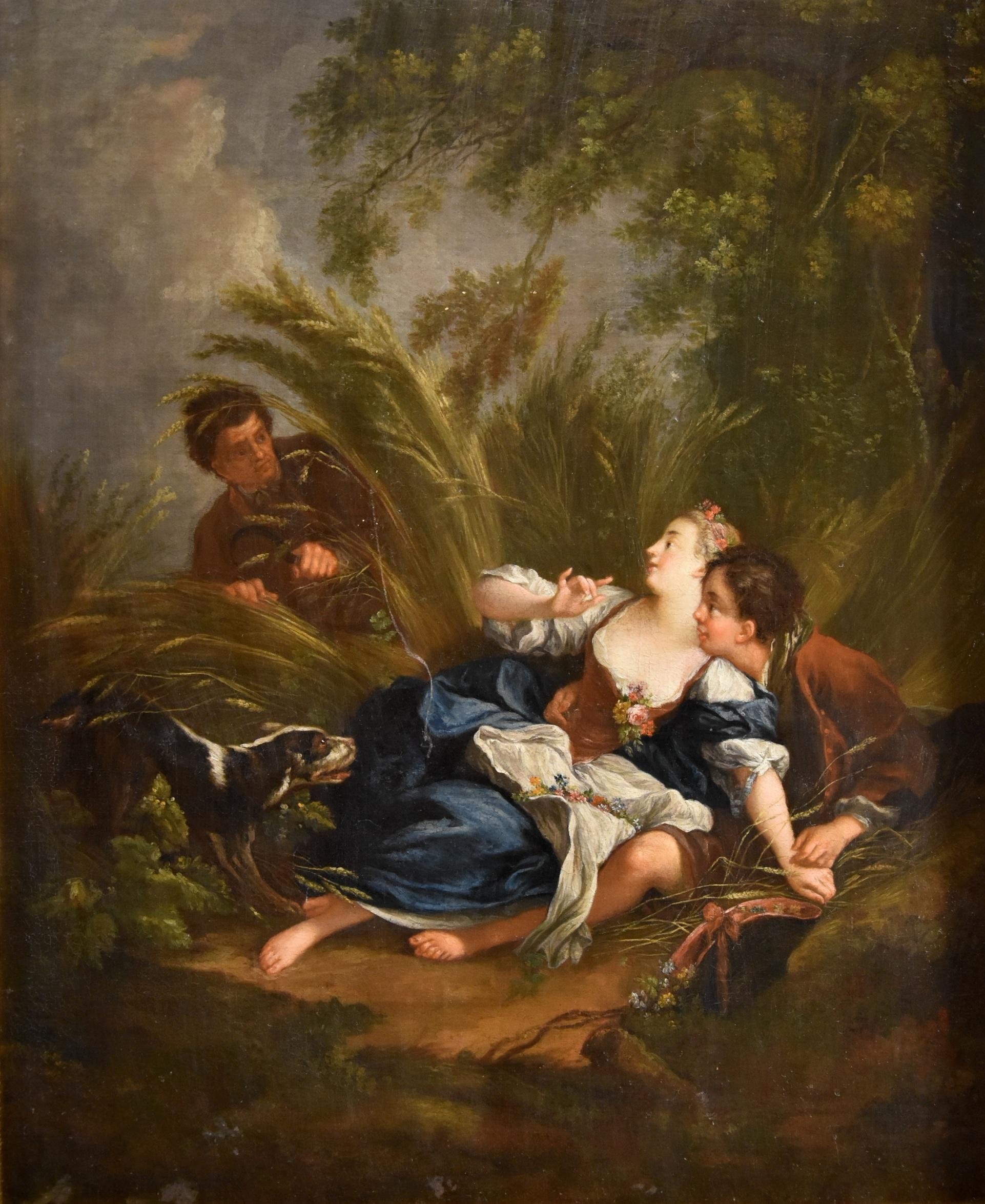 Pareja Paisaje Hombre Mujer Boucher Pintura Siglo XVIII Óleo sobre lienzo Viejo maestro en venta 1