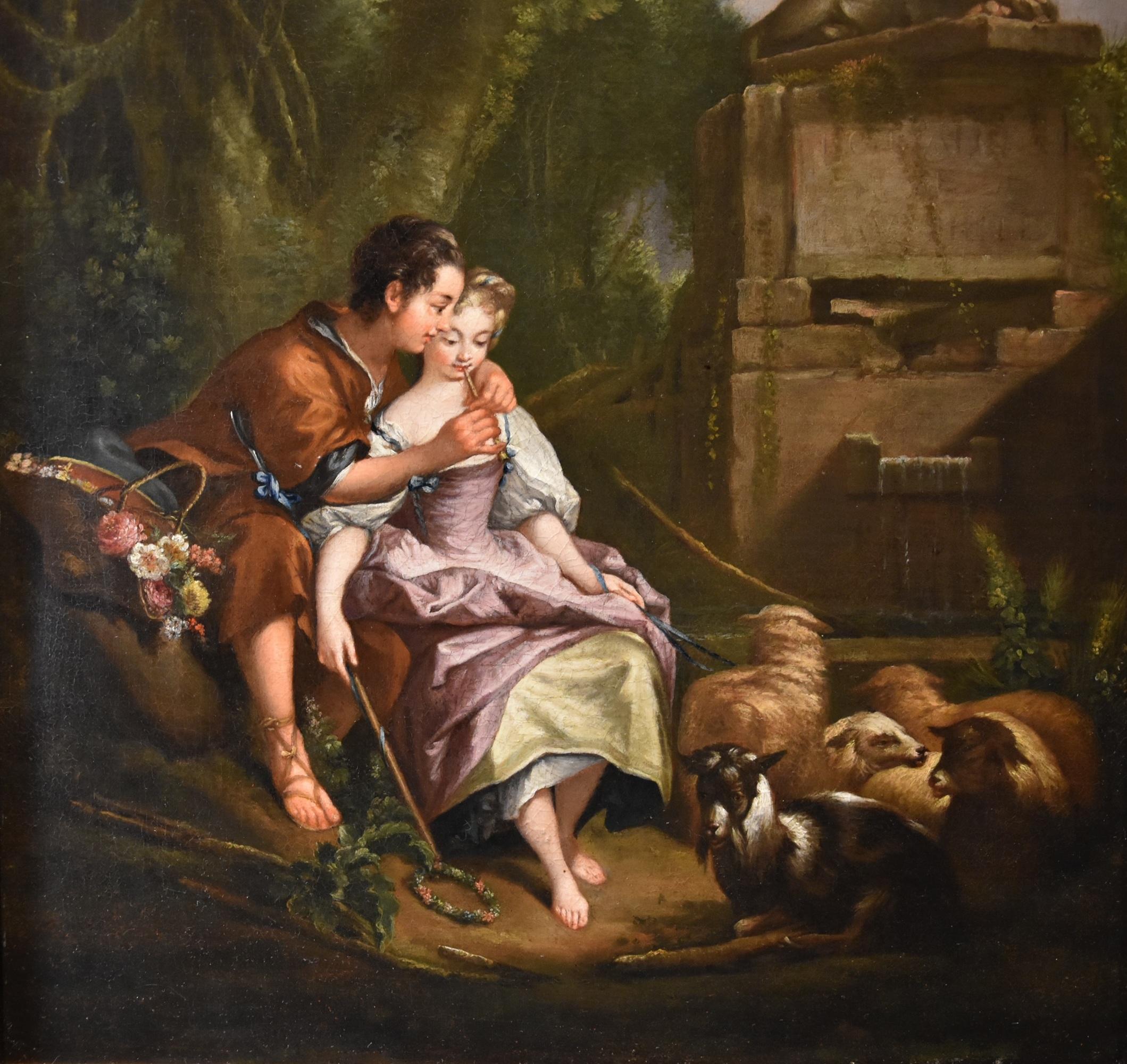 Pareja Paisaje Hombre Mujer Boucher Pintura Siglo XVIII Óleo sobre lienzo Viejo maestro en venta 4