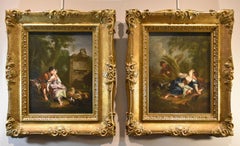 Couple Landscape Man Woman Boucher Paint 18ème siècle Huile sur toile Vieux maître