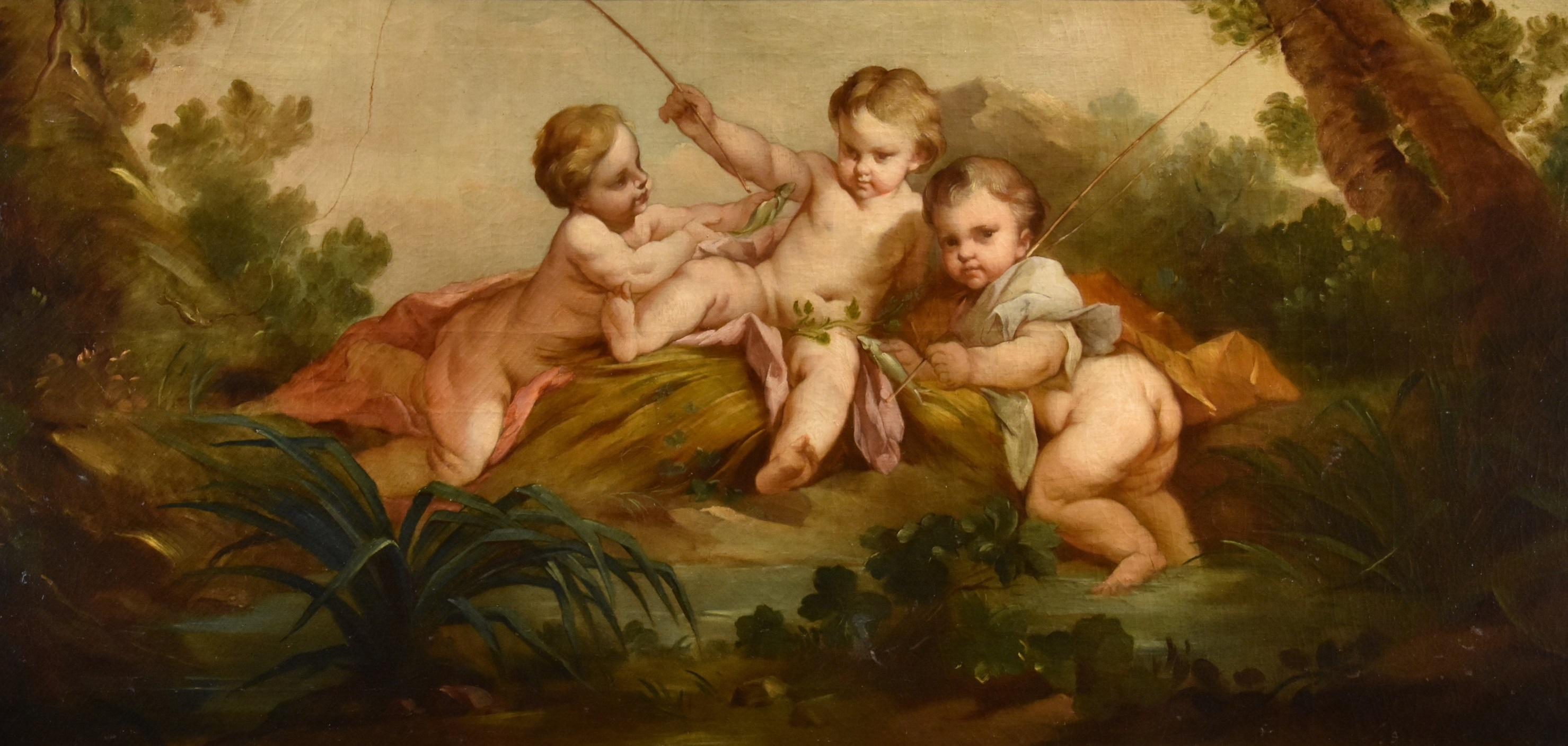 Putti Landscape Field Boucher Paint 18th Century Paint Oil on canvas Old master - Painting by Francois Boucher (paris, 1703 - 1770)