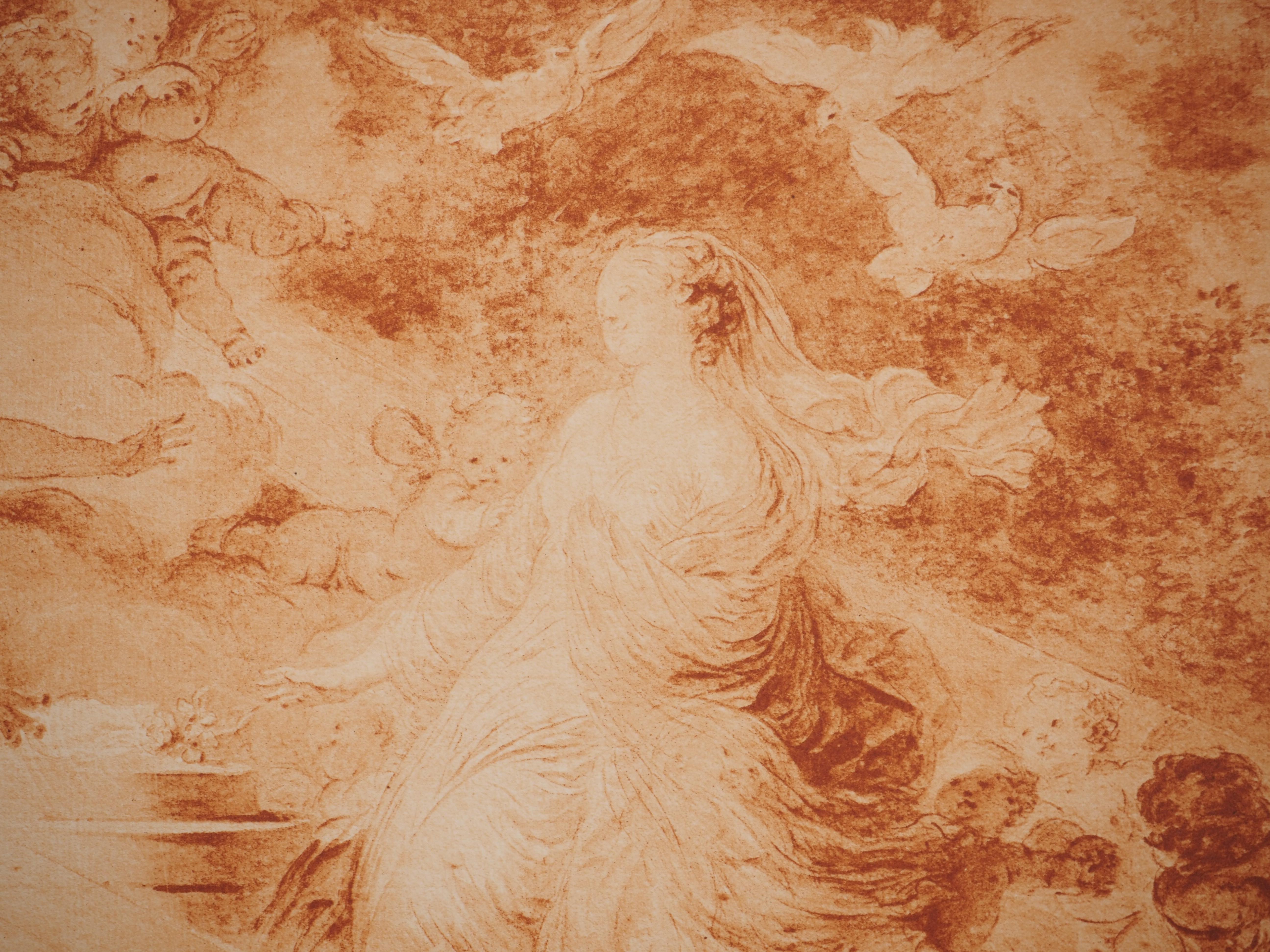 Allegory of Love : Woman surrounded by Angels and Doves  - Etching - Mannerist Print by François Boucher