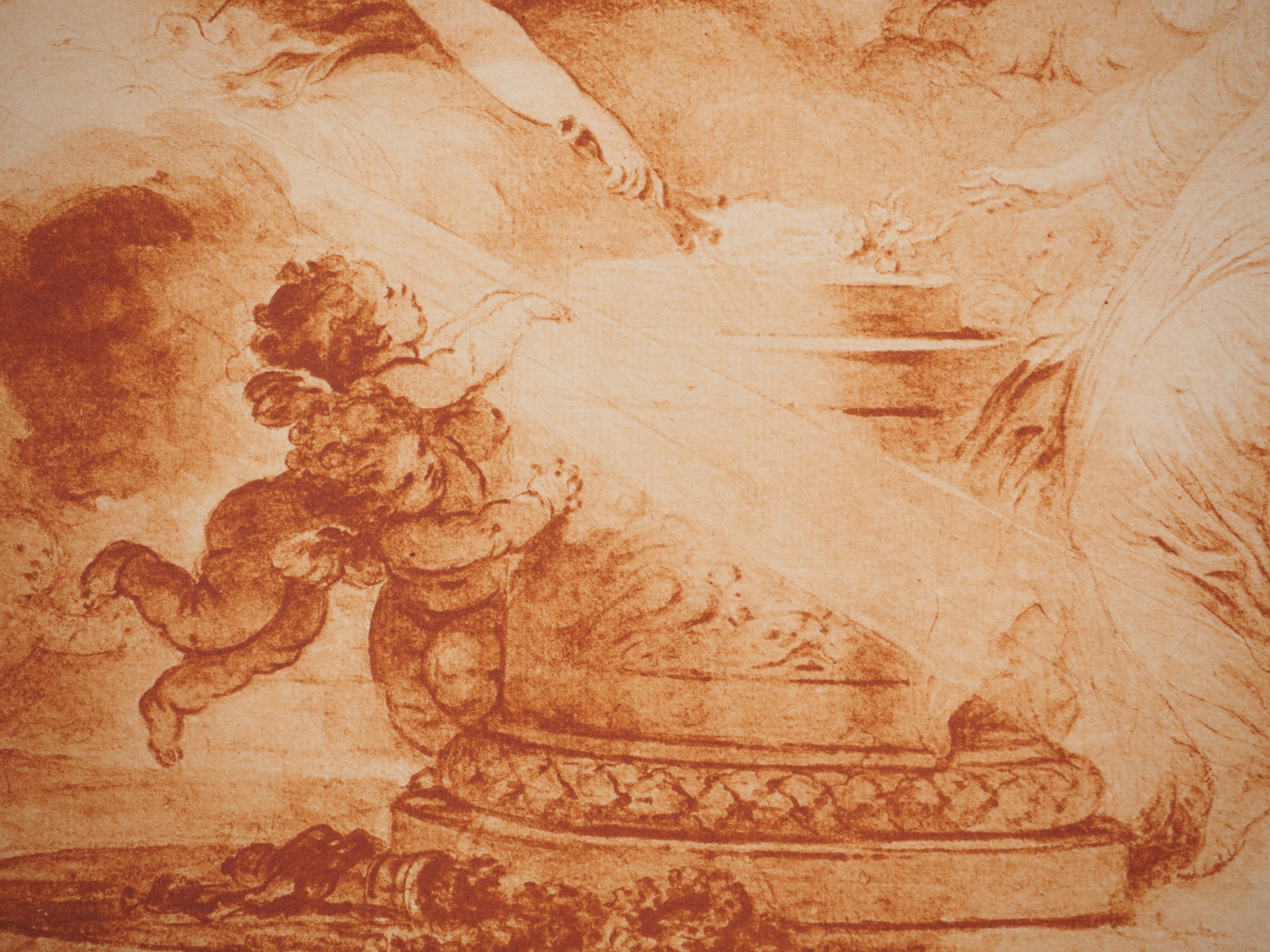 Allegory of Love : Woman surrounded by Angels and Doves  - Etching - Brown Figurative Print by François Boucher