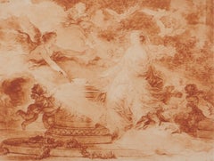 Allegorie de l'amour : femme entourée d'anges et de colombes  - Gravure