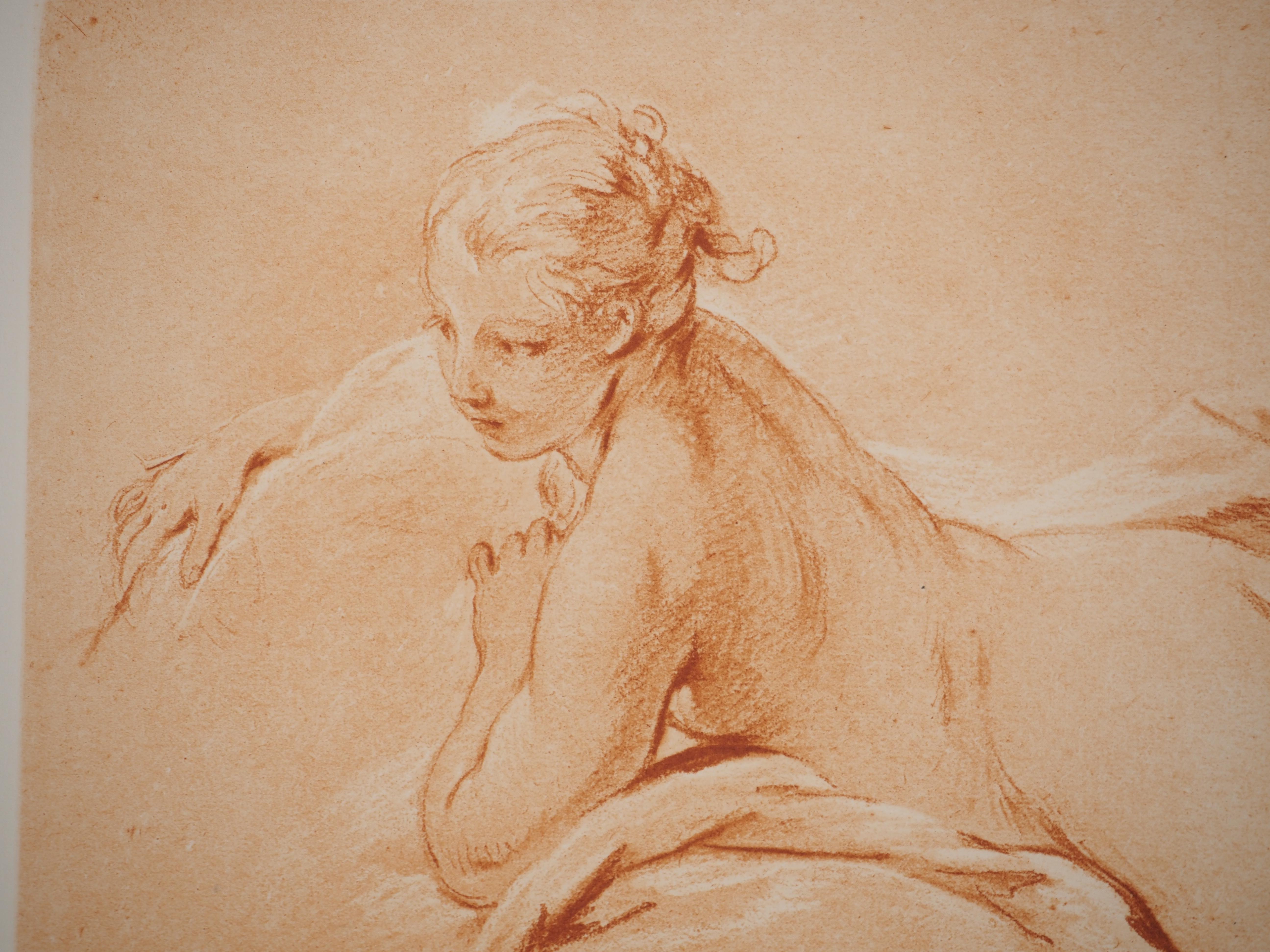 Manierista : Desnudo tumbado - Aguafuerte - Figurative Print Beige de François Boucher