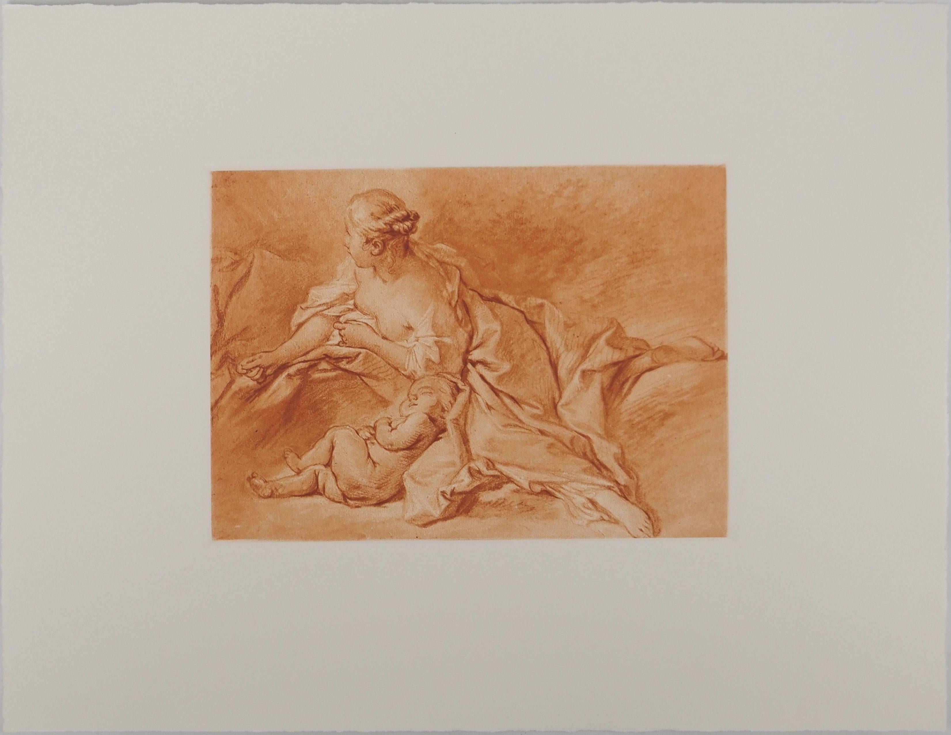 Peaceful Maternity : the Sleeping Baby - Etching - Print by François Boucher