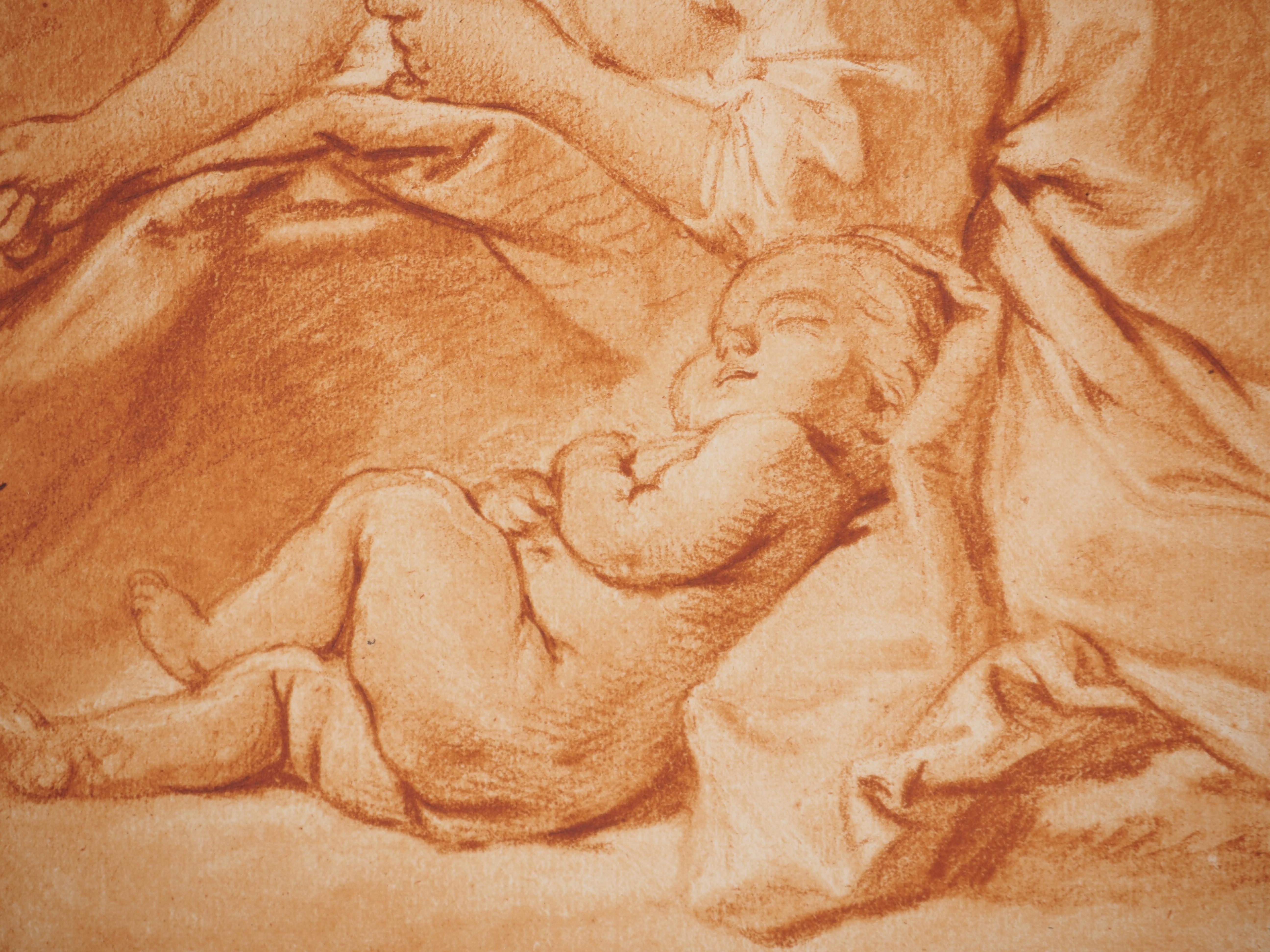 Peaceful Maternity : the Sleeping Baby - Etching - Brown Figurative Print by François Boucher