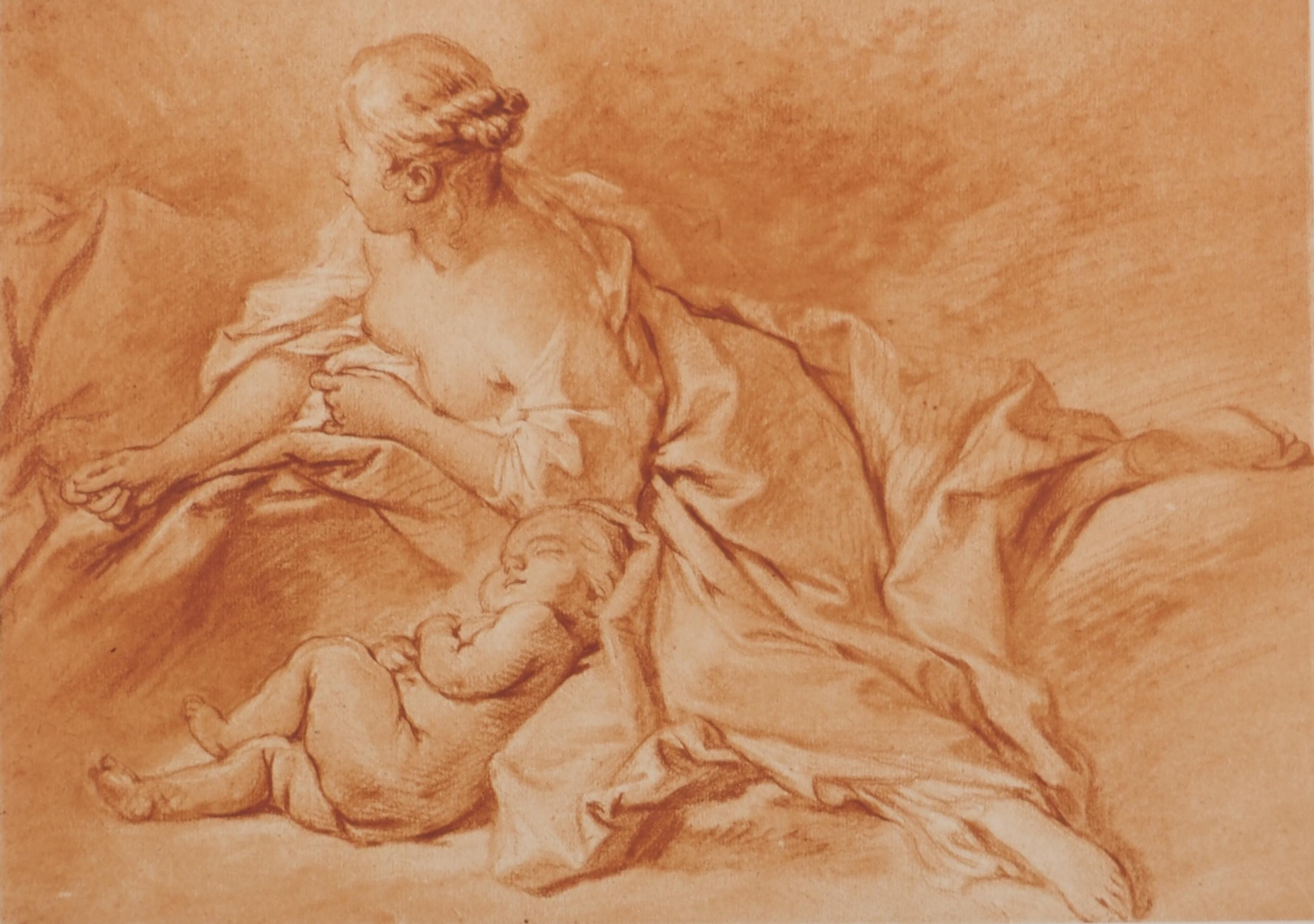 La maternité paisible : le bébé endormi - gravure